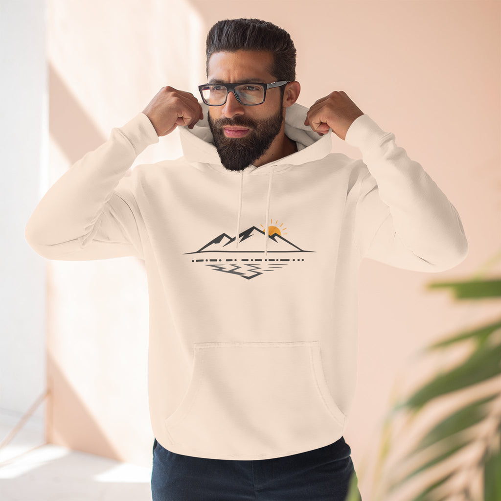 Mountain Sunrise Hoodie — Minimal Outdoor Graphic Pullover