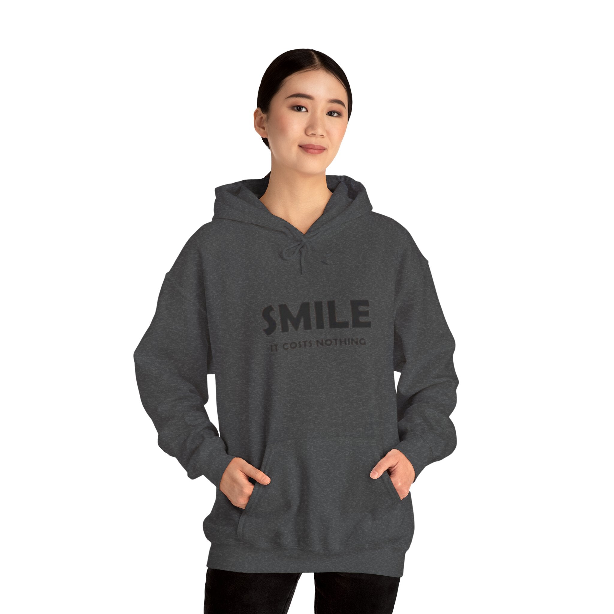 Smile It Costs Nothing Hoodie — Minimalist Positive Message Hooded Sweatshirt