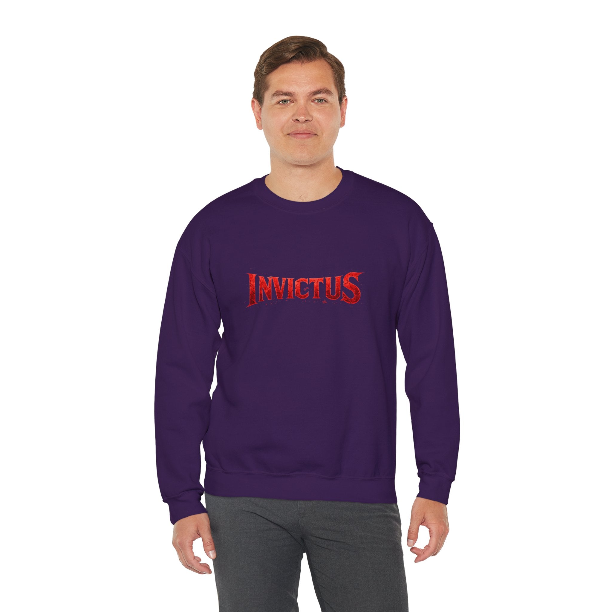 Invictus Crewneck Sweatshirt — Bold Red Script Pullover