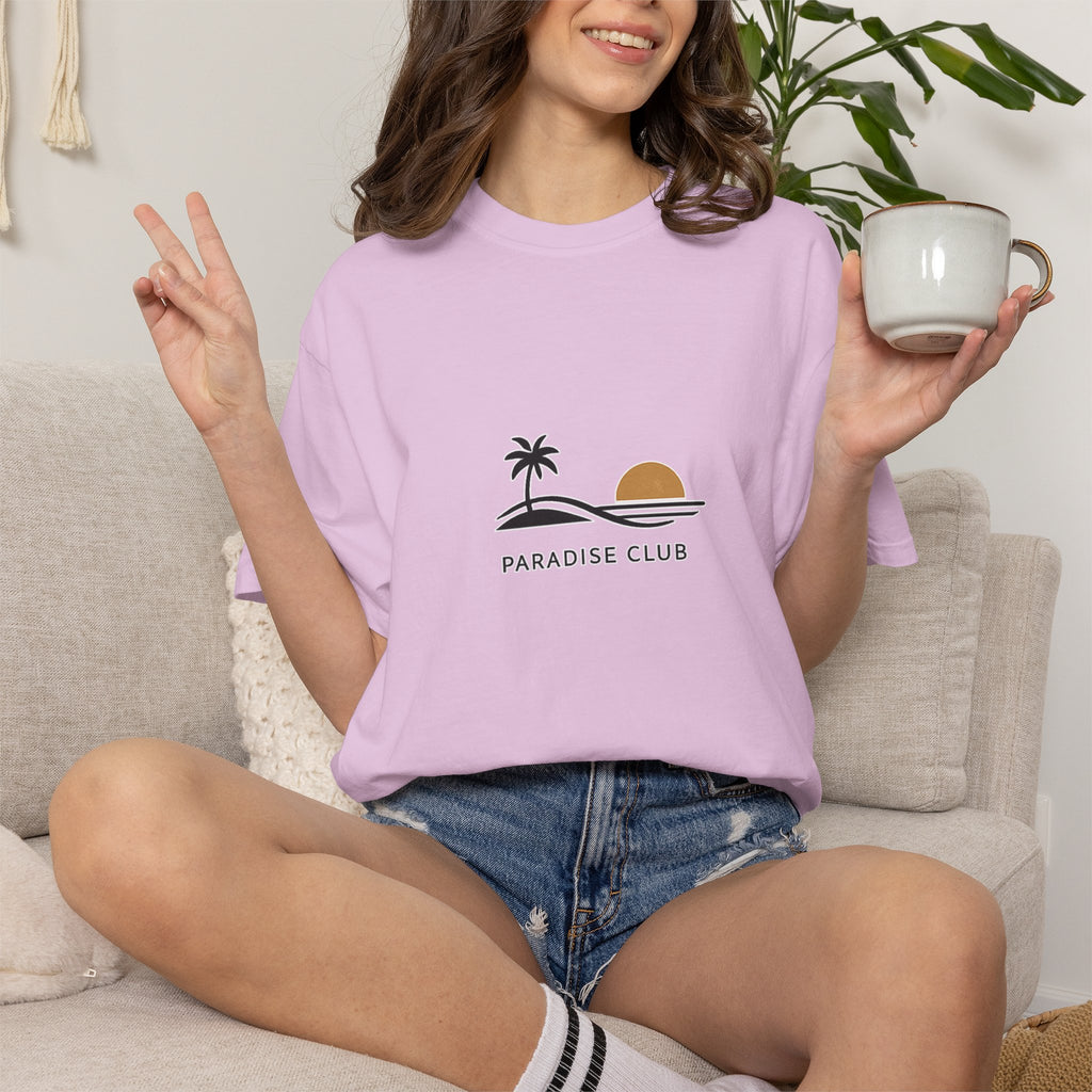 Paradise Club Tee — Minimal Sunset Palm Graphic T-Shirt