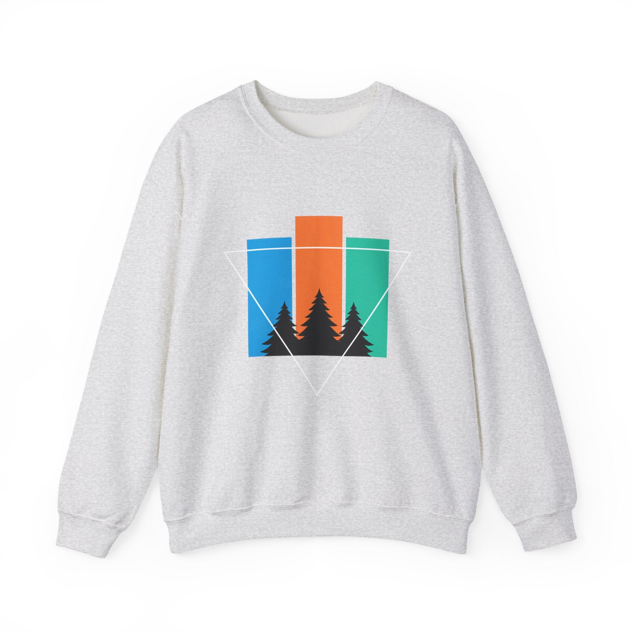 Retro Forest Crewneck Sweatshirt — Colorblock Trees Graphic