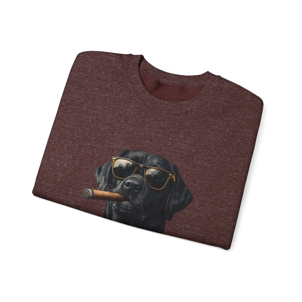 Cool Black Lab Crewneck Sweatshirt — Dog with Cigar & Gold Chain Graphic
