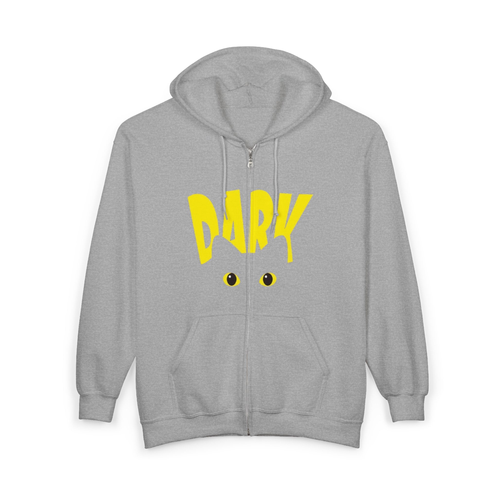 Dark Eyes Zip Hoodie — Halloween Black Cat Graphic Full-Zip Sweatshirt
