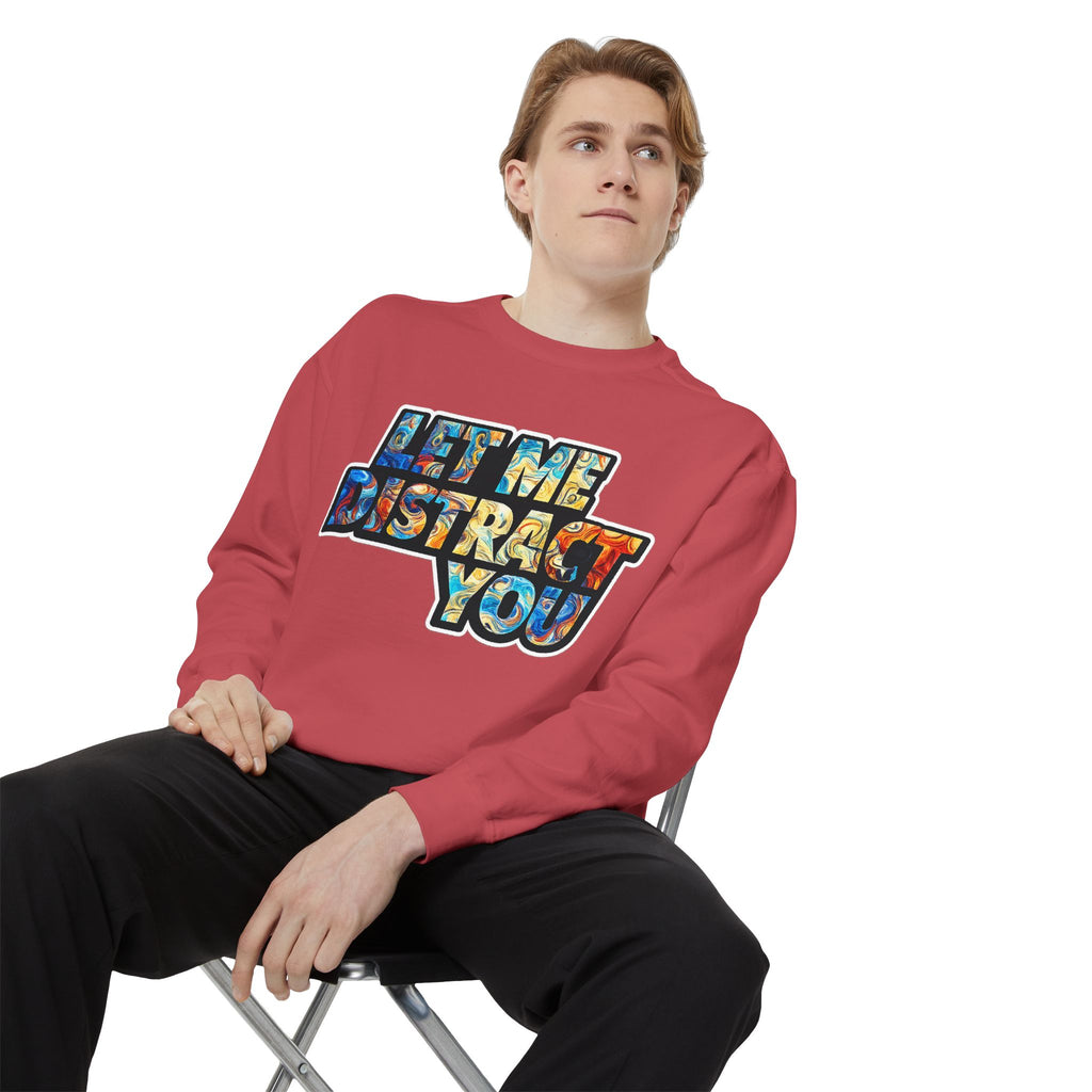 Let Me Distract You Sweatshirt — Colorful Retro Graphic Crewneck