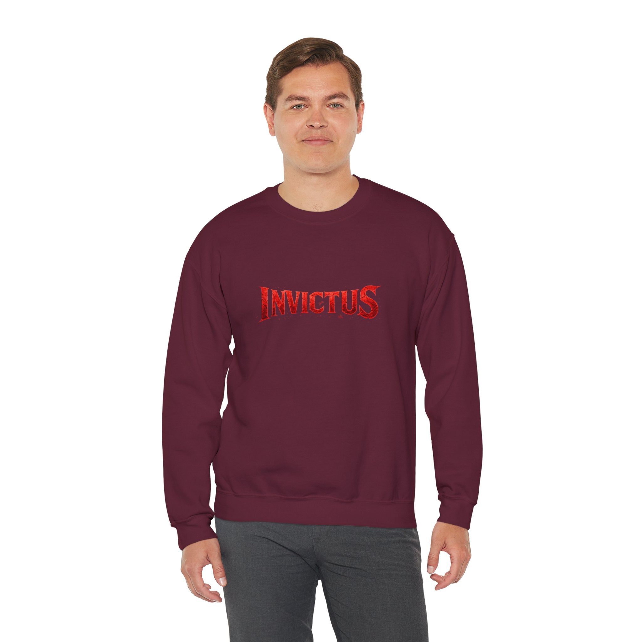Invictus Crewneck Sweatshirt — Bold Red Script Pullover