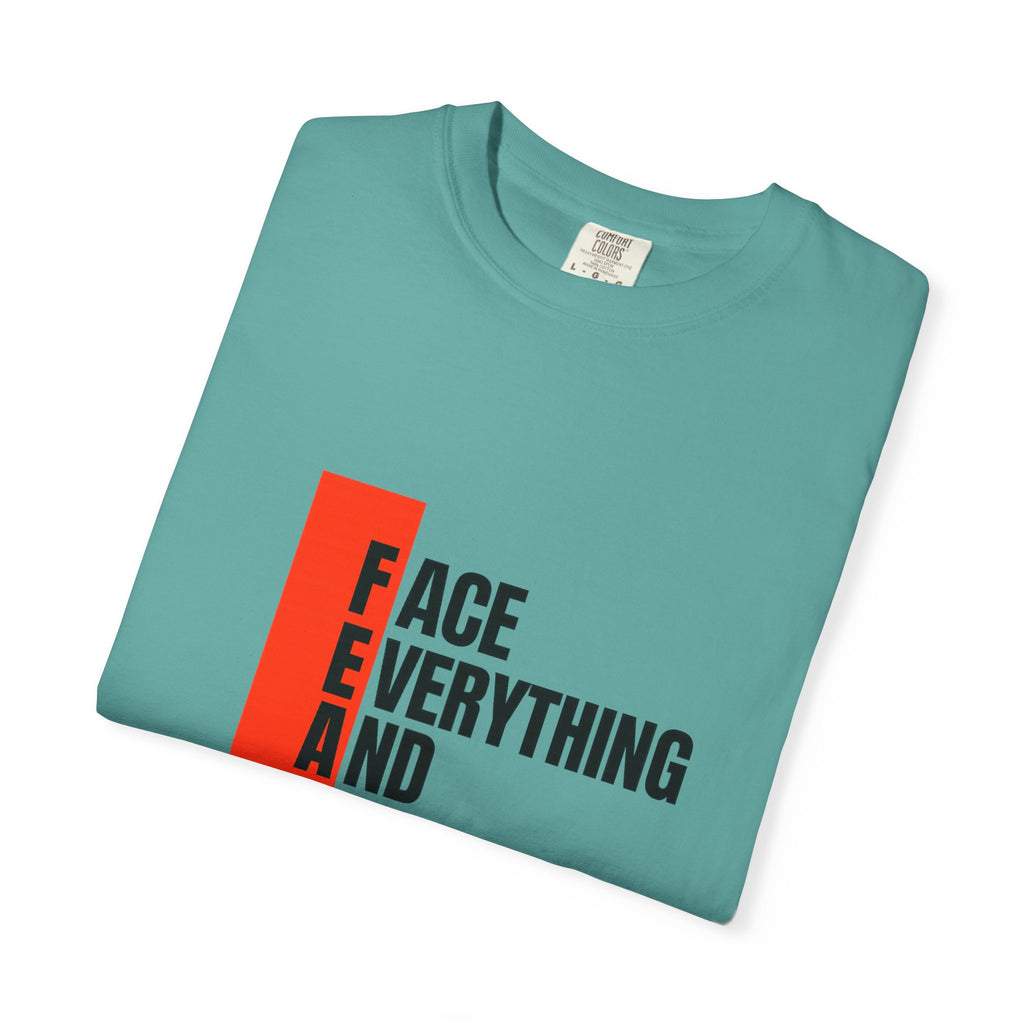 Motivational T-Shirt — "FEAR: Face Everything And Rise" Bold Red Accent