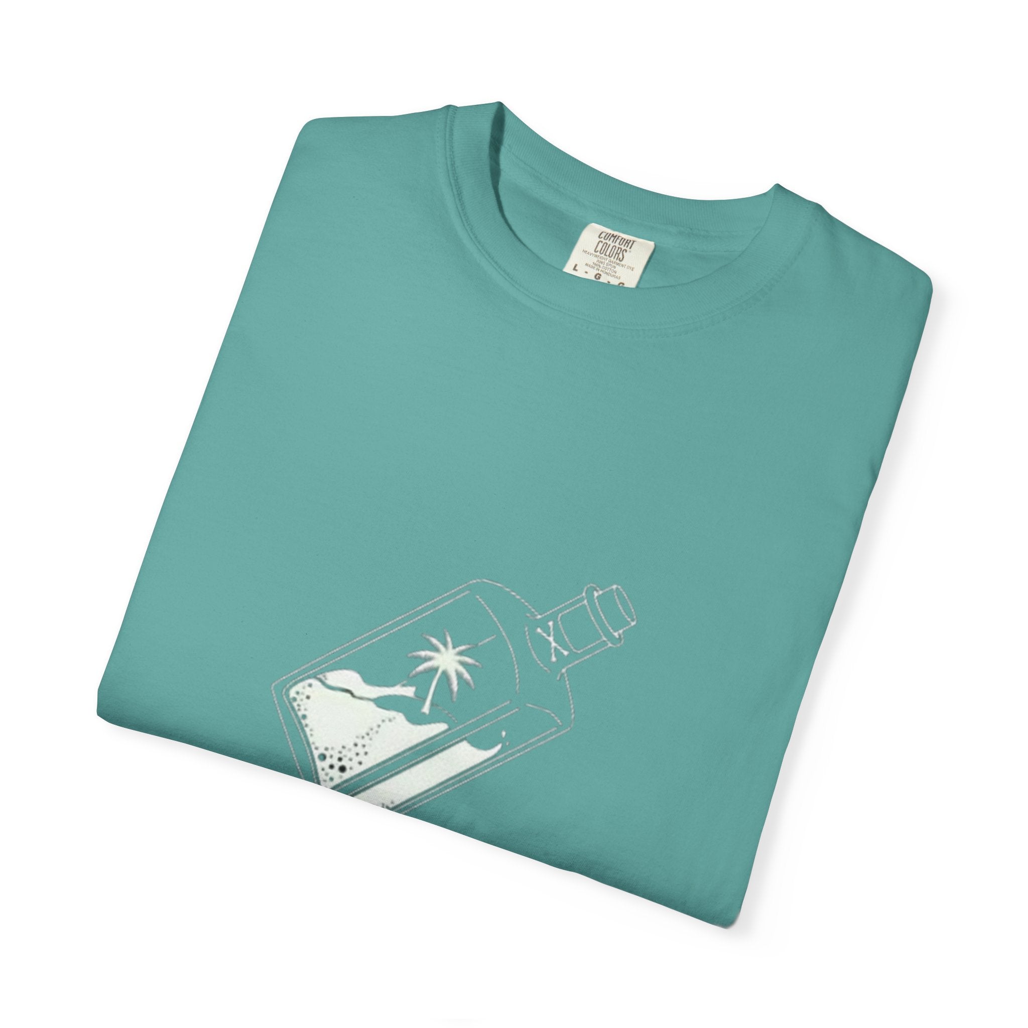 Pocket Island T‑Shirt — Minimal Bottle Isle Graphic Tee