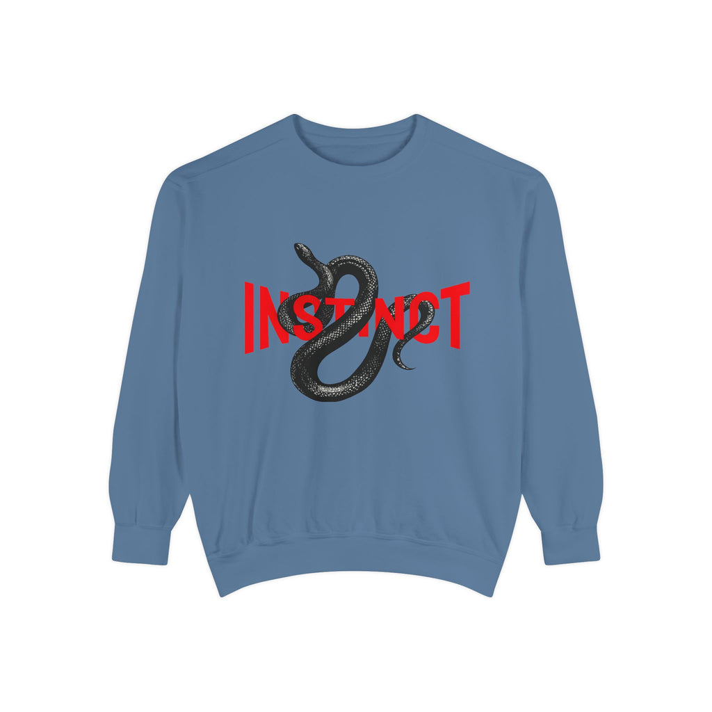 Instinct Snake Sweatshirt — Graphic Crewneck with Bold Red Text