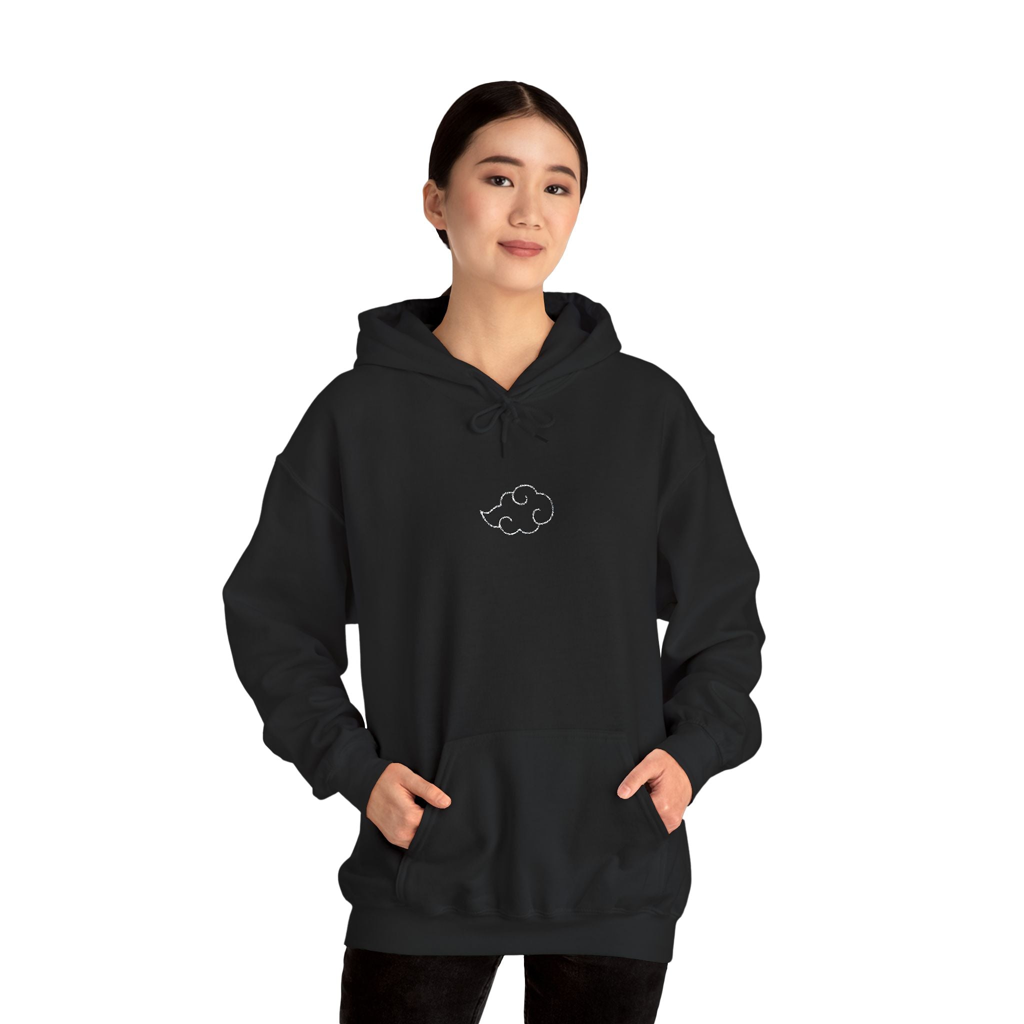 Minimal Cloud Outline Hoodie — Small White Cloud Graphic Embroidered