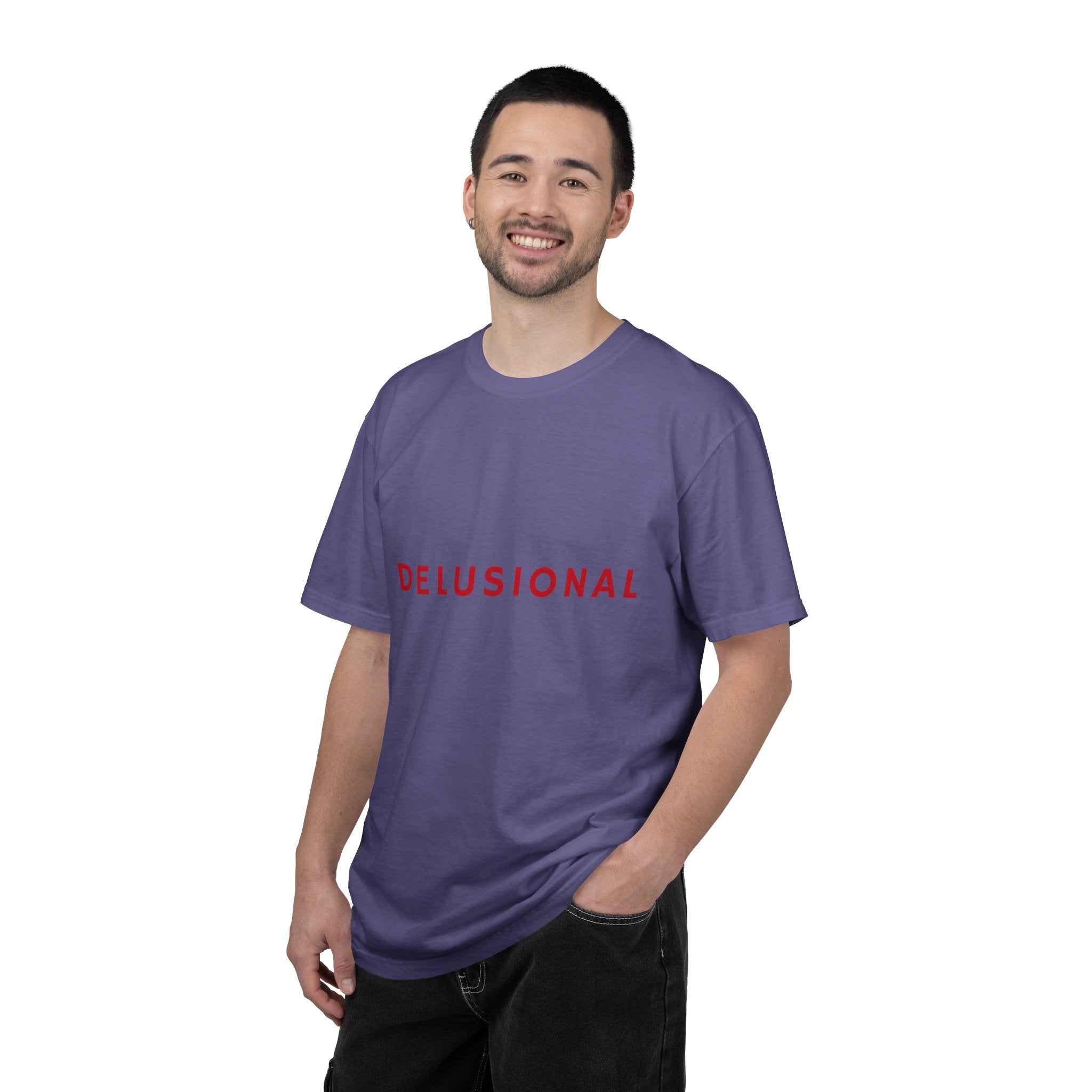 Delusional Graphic T-Shirt — Minimalist Red Text Tee