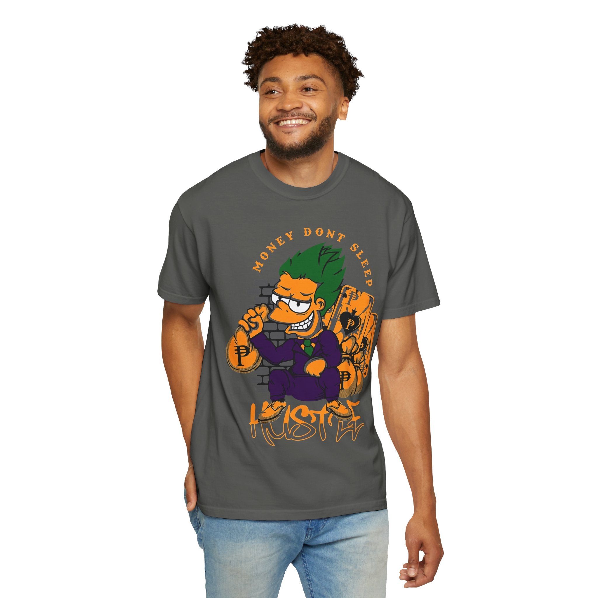 T-Shirt — 'Money Don’t Sleep' Cartoon Hustle Tee