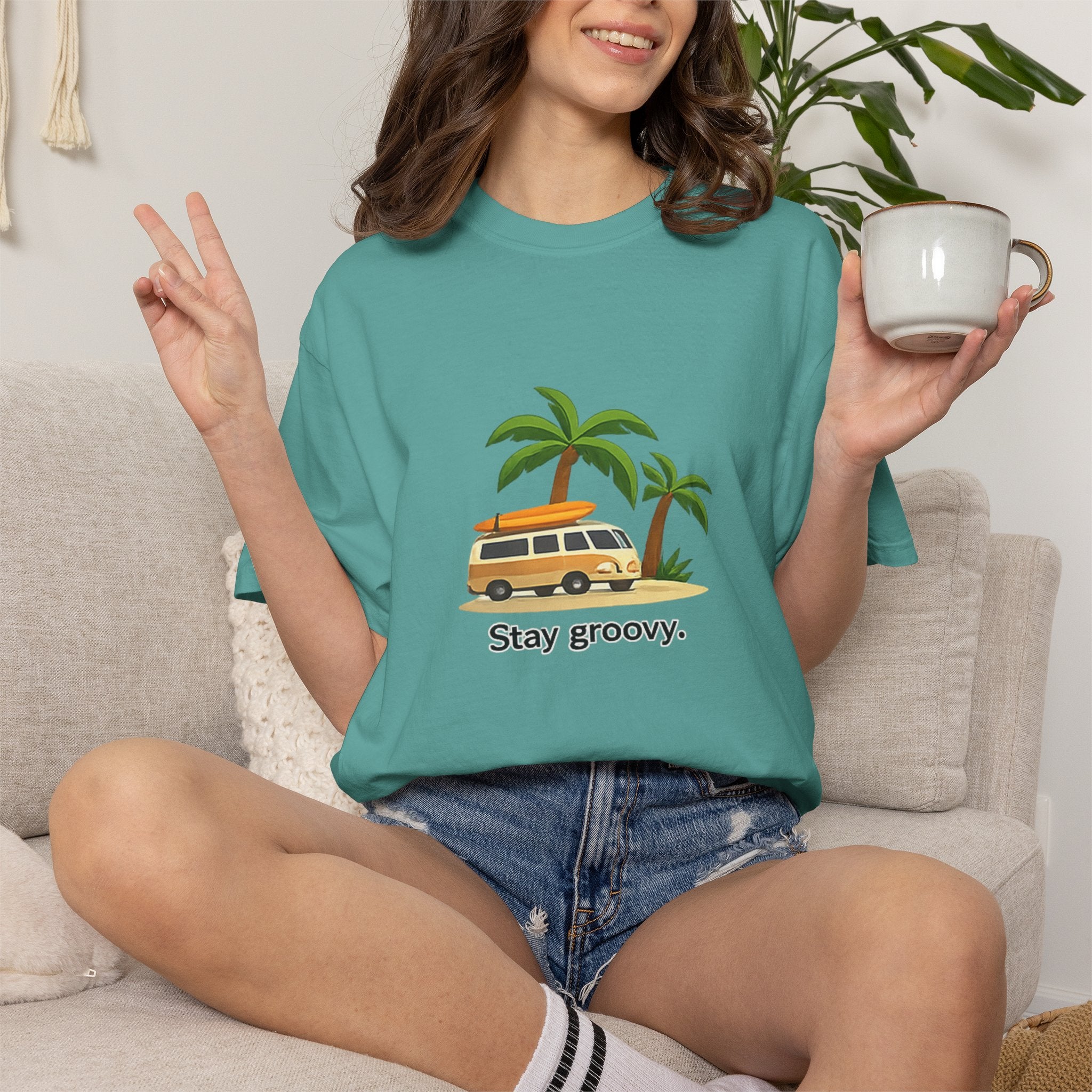 Vintage Surf Van T-Shirt – "Stay Groovy" Retro Beach Tee
