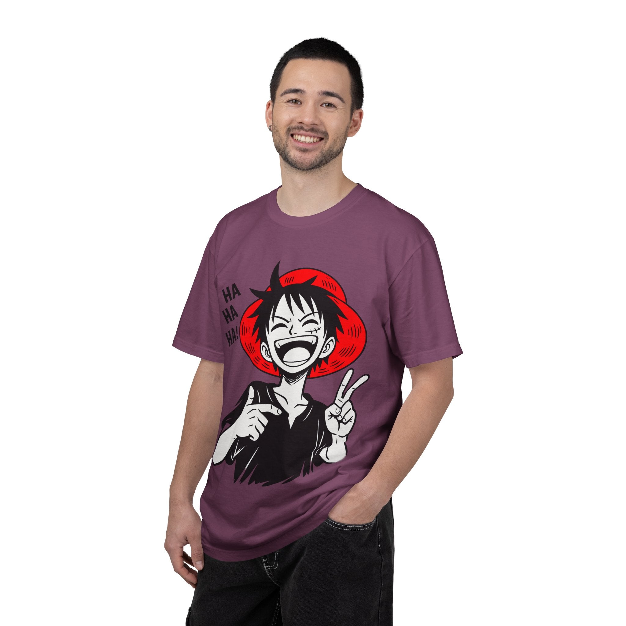 Anime Luffy Laughing Graphic T-shirt - Monkey D. Luffy Peace Sign Tee