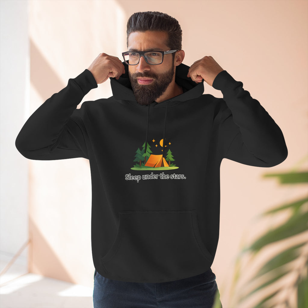 Camping Hoodie — "Sleep Under the Stars" Tent & Moon Graphic