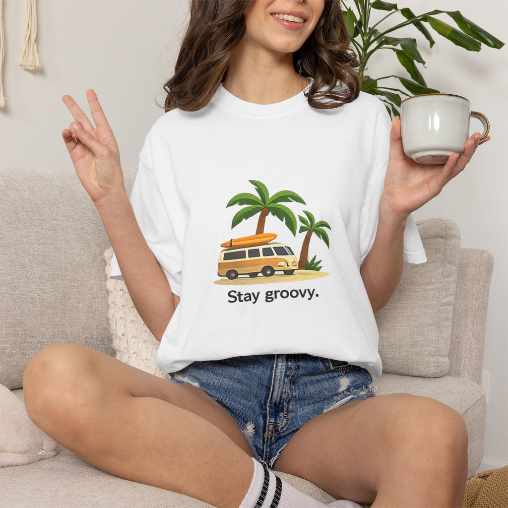 Vintage Surf Van T-Shirt – "Stay Groovy" Retro Beach Tee