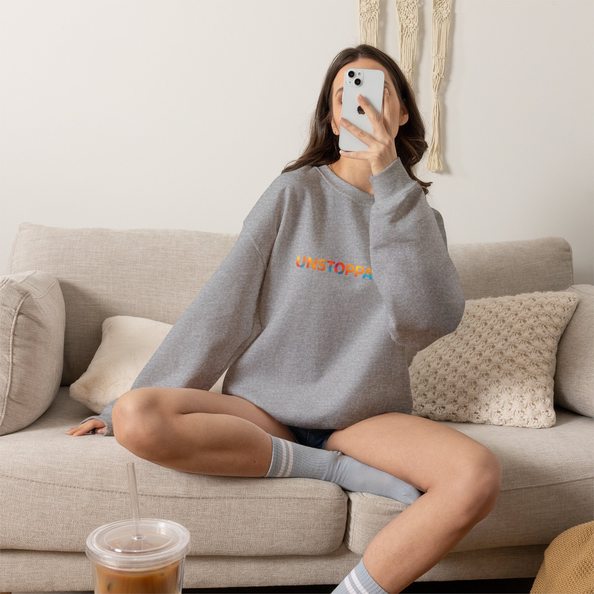 Unstoppable Crewneck Sweatshirt — Inspirational Rainbow Text Pullover