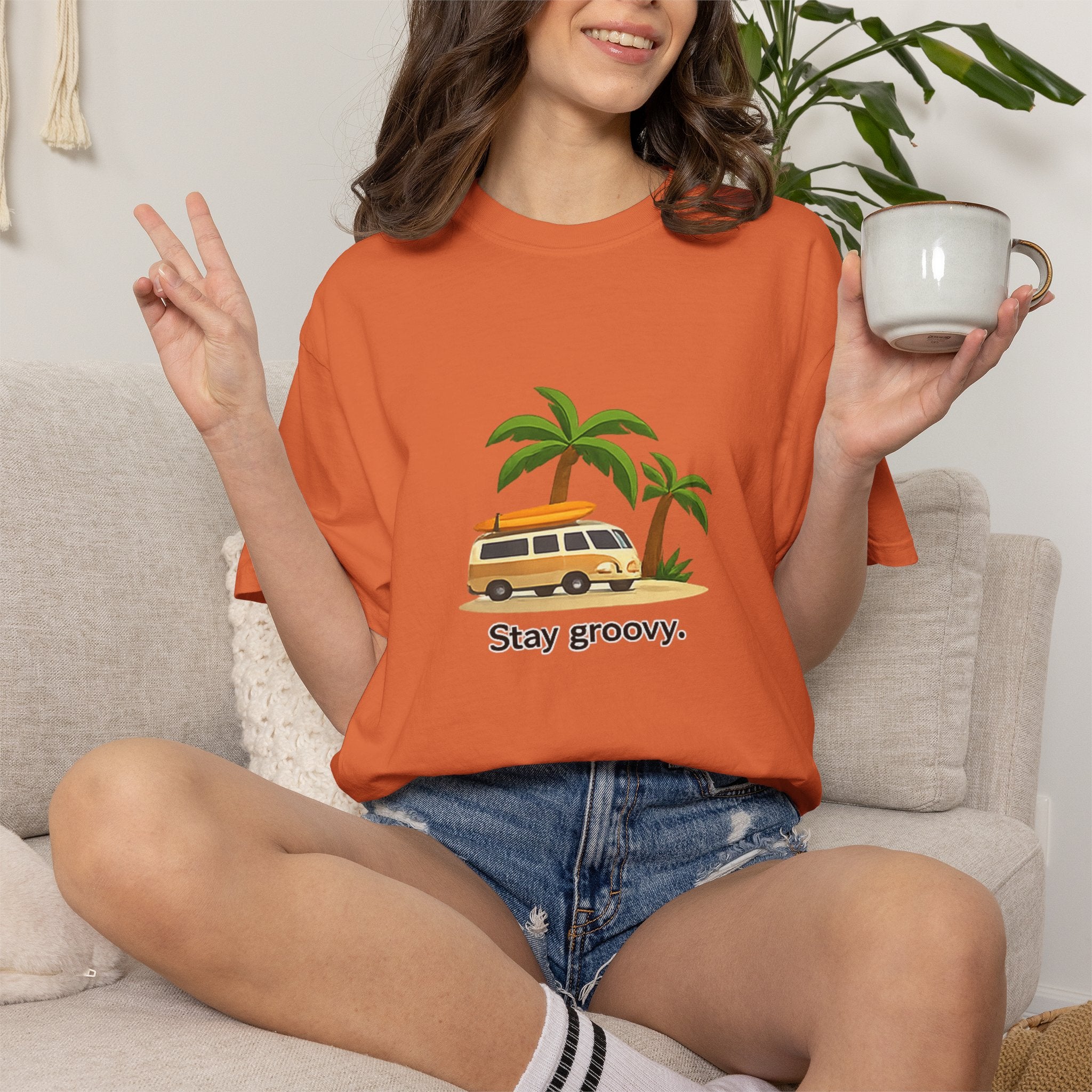 Vintage Surf Van T-Shirt – "Stay Groovy" Retro Beach Tee