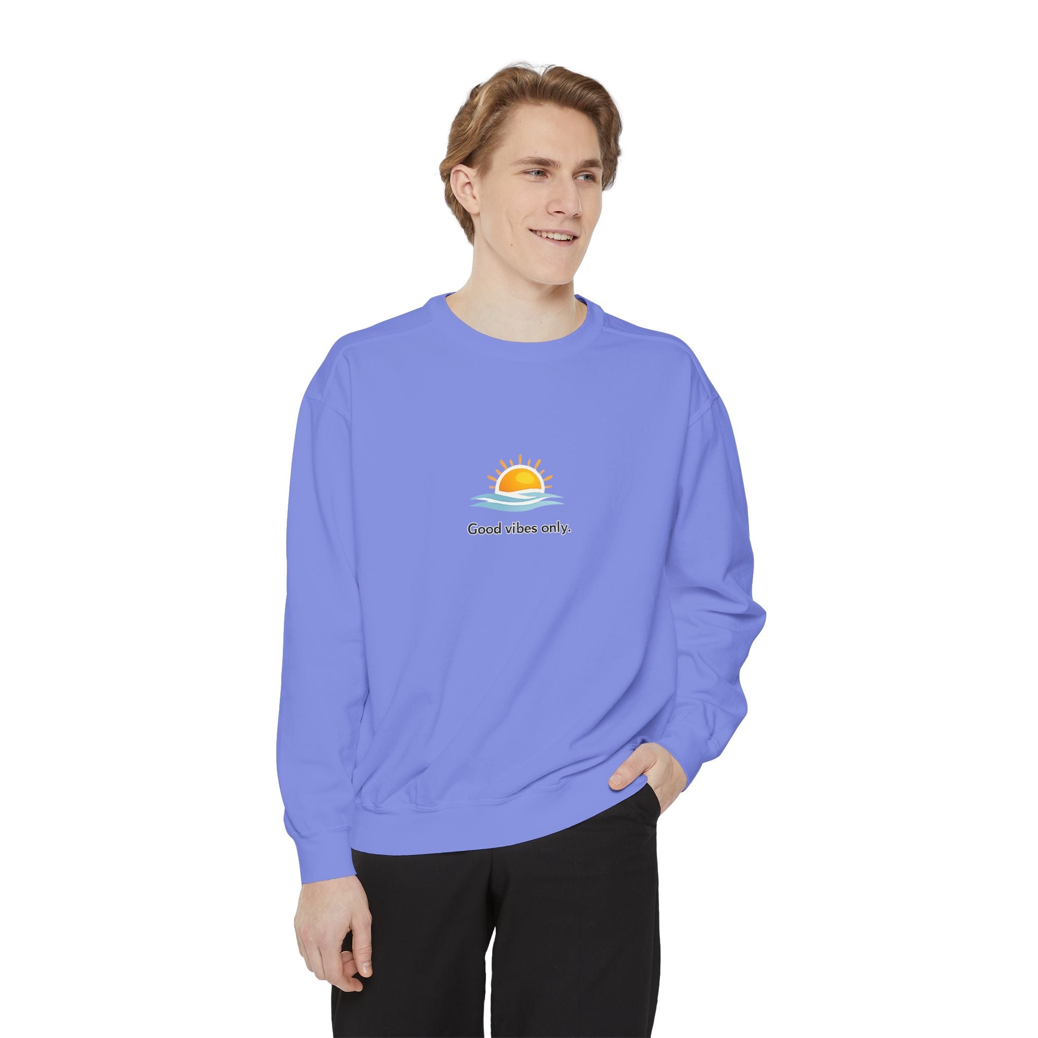 Good Vibes Only Sweatshirt — Sunrise Graphic Cozy Pullover