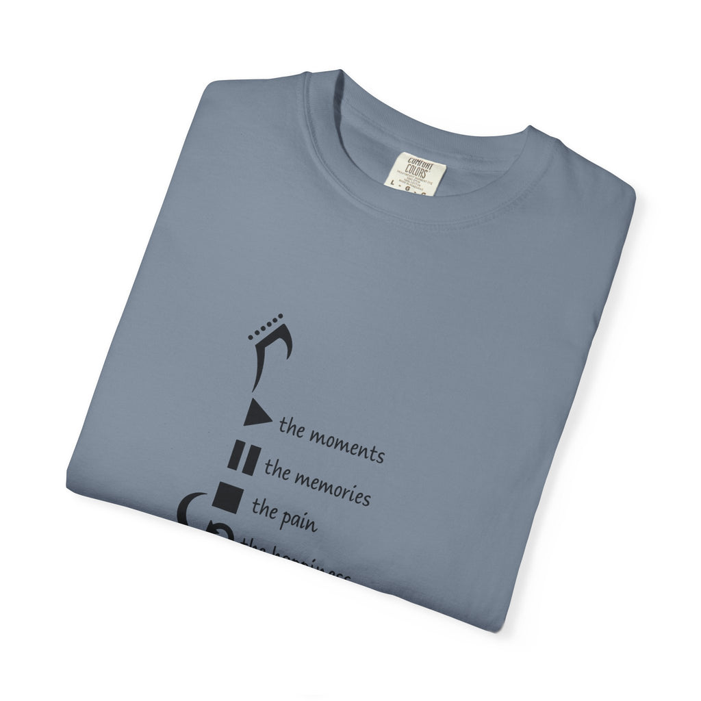 Guitar Silhouette Tee — "Our Moments, Our Memories, Our Music, Our Happiness"