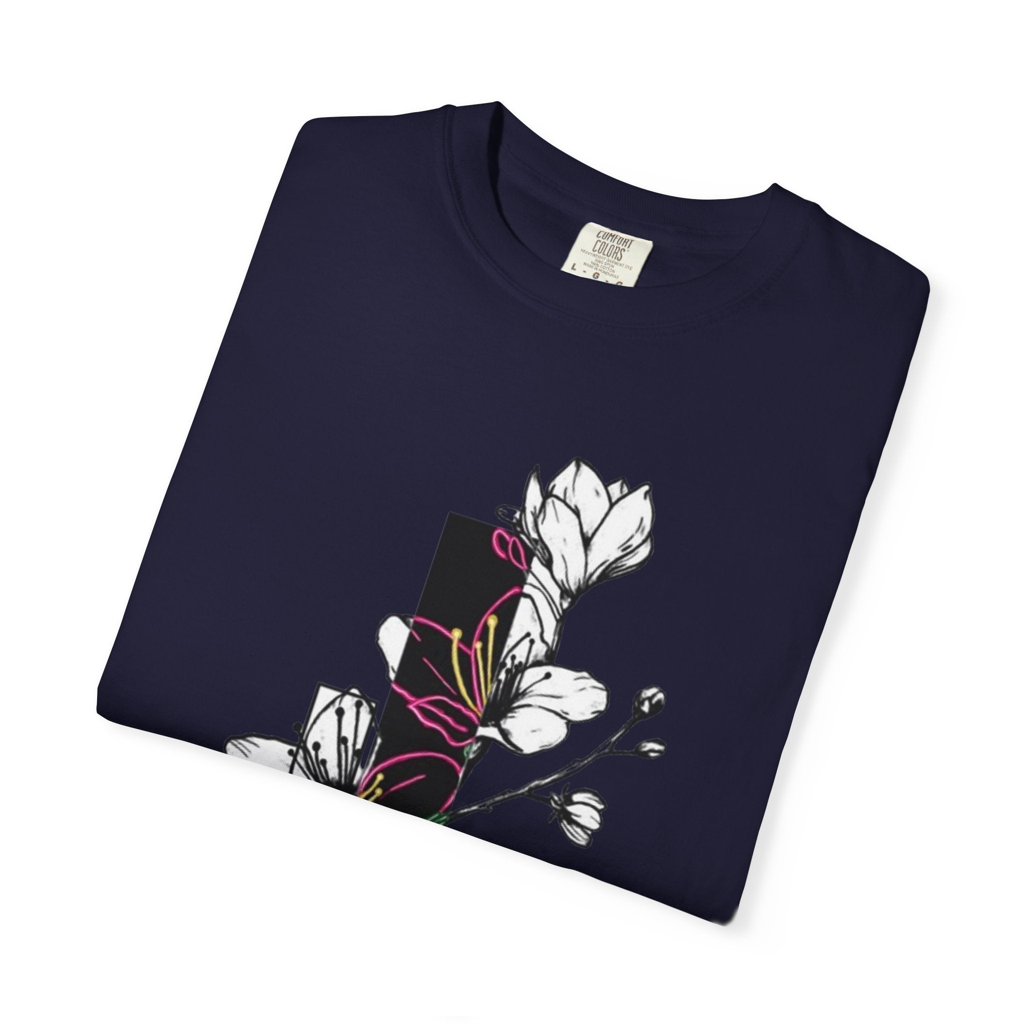 Floral Minimalist T-Shirt — Black Bar Magnolia Graphic