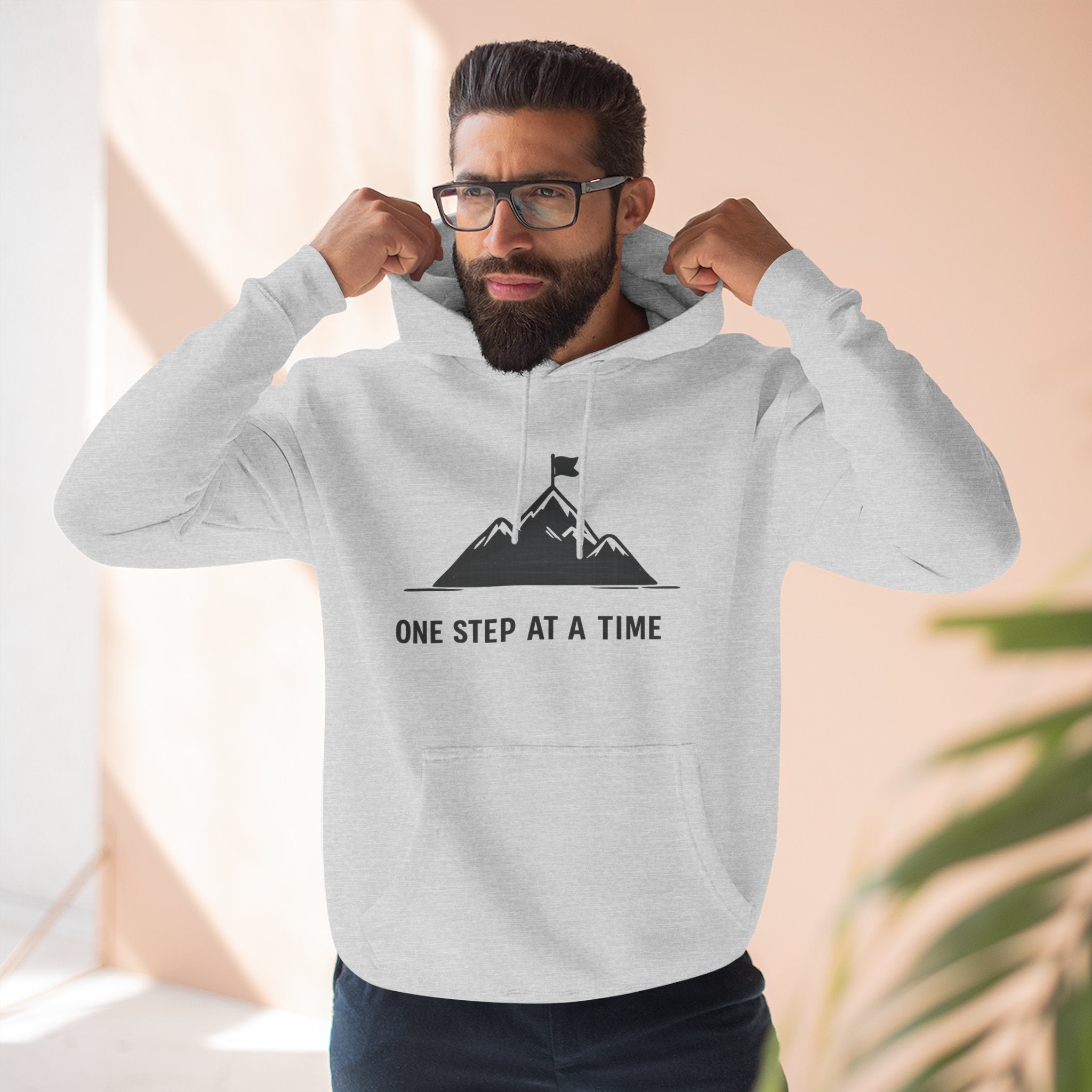 Hoodie - 'One Step at a Time' Mountain Graphic Fleece Hoodie