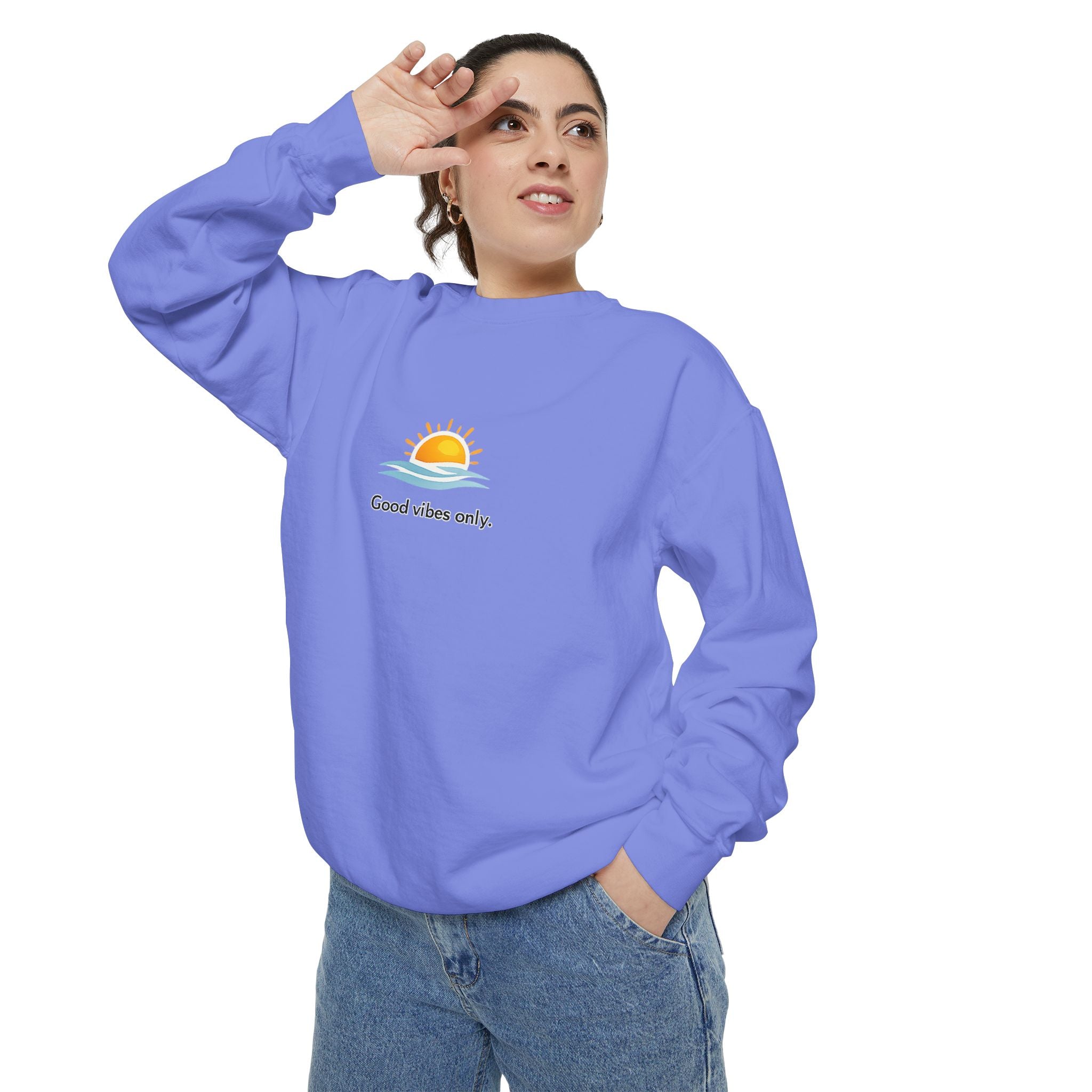 Good Vibes Only Sweatshirt — Sunrise Graphic Cozy Pullover
