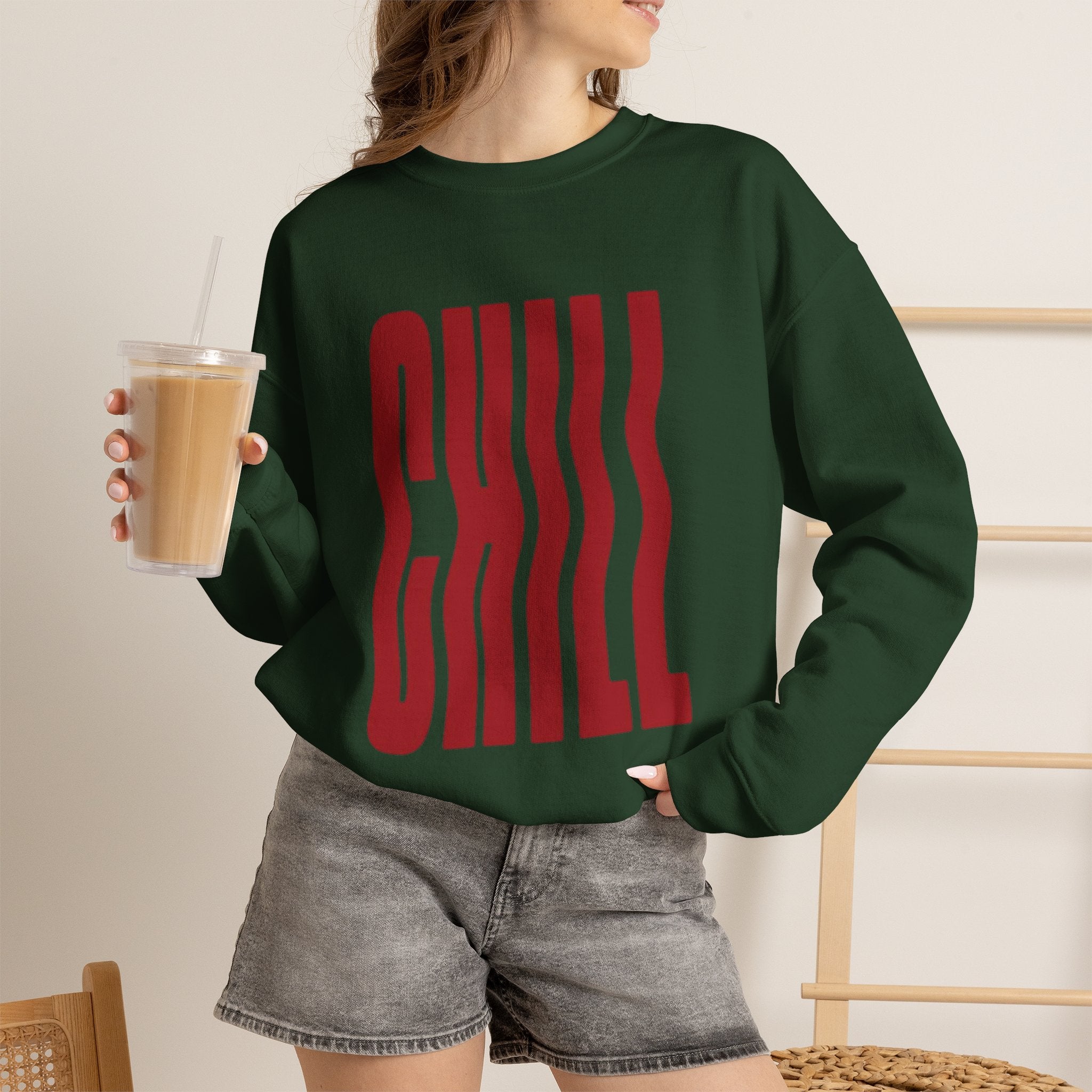 Chill Distorted Text Crewneck Sweatshirt