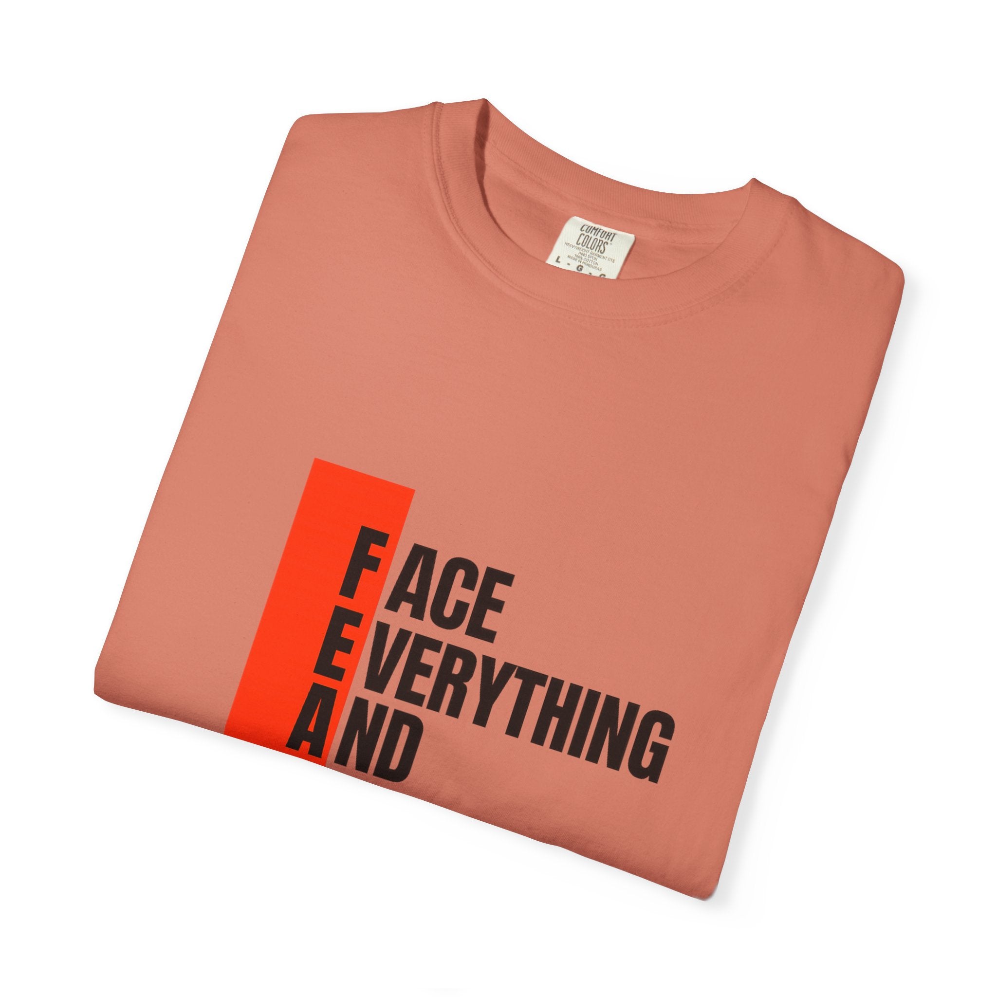 Motivational T-Shirt — "FEAR: Face Everything And Rise" Bold Red Accent