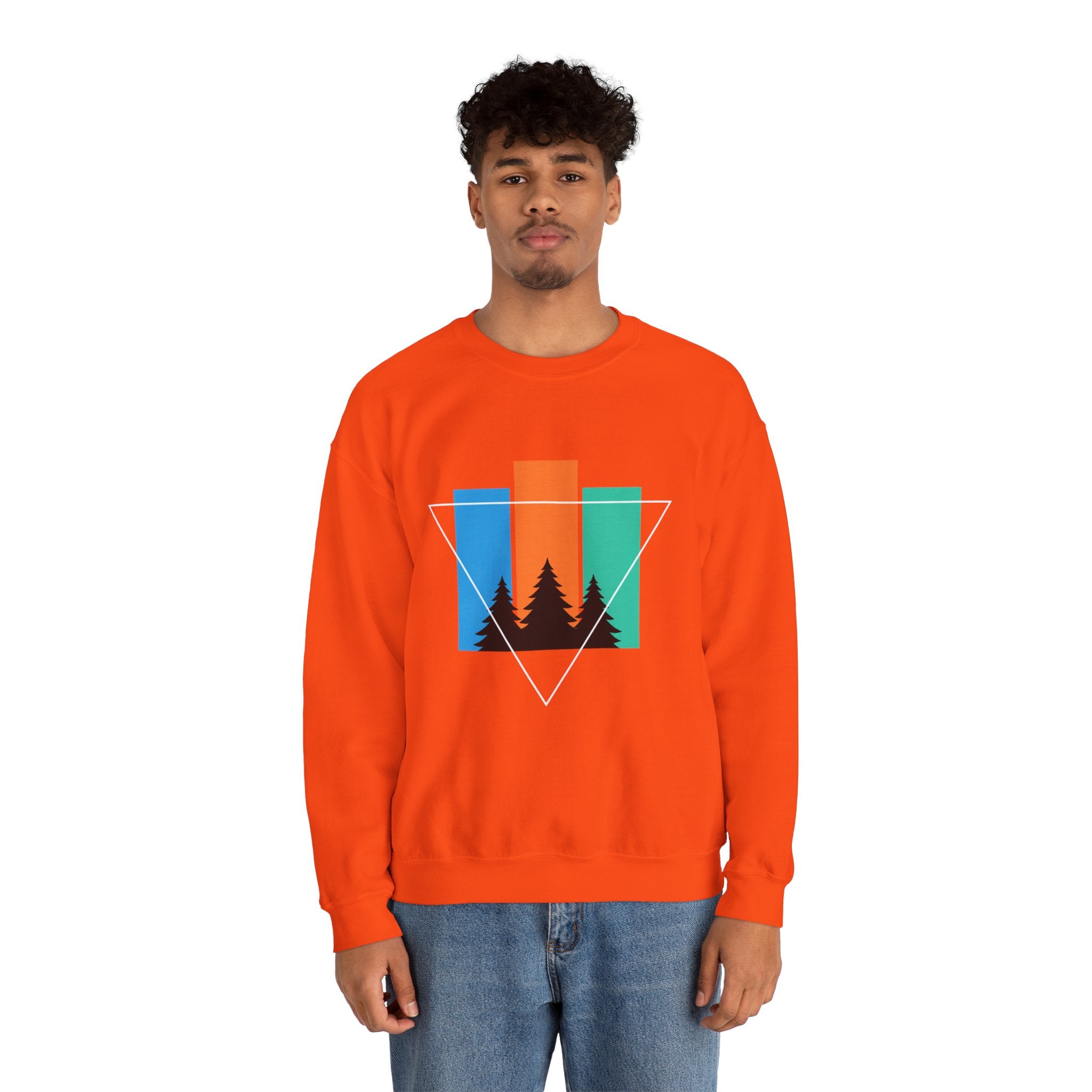 Retro Forest Crewneck Sweatshirt — Colorblock Trees Graphic