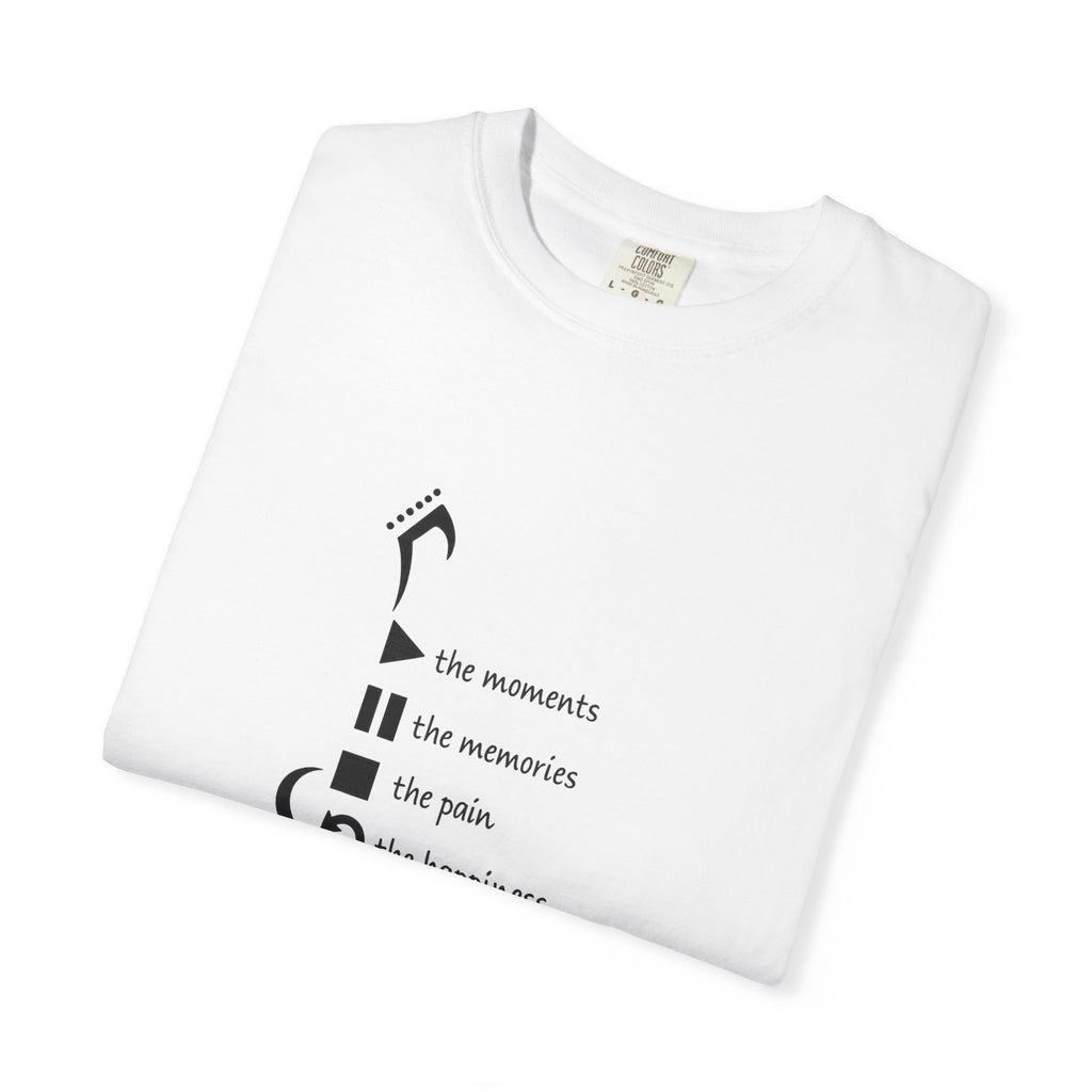 Guitar Silhouette Tee — "Our Moments, Our Memories, Our Music, Our Happiness"