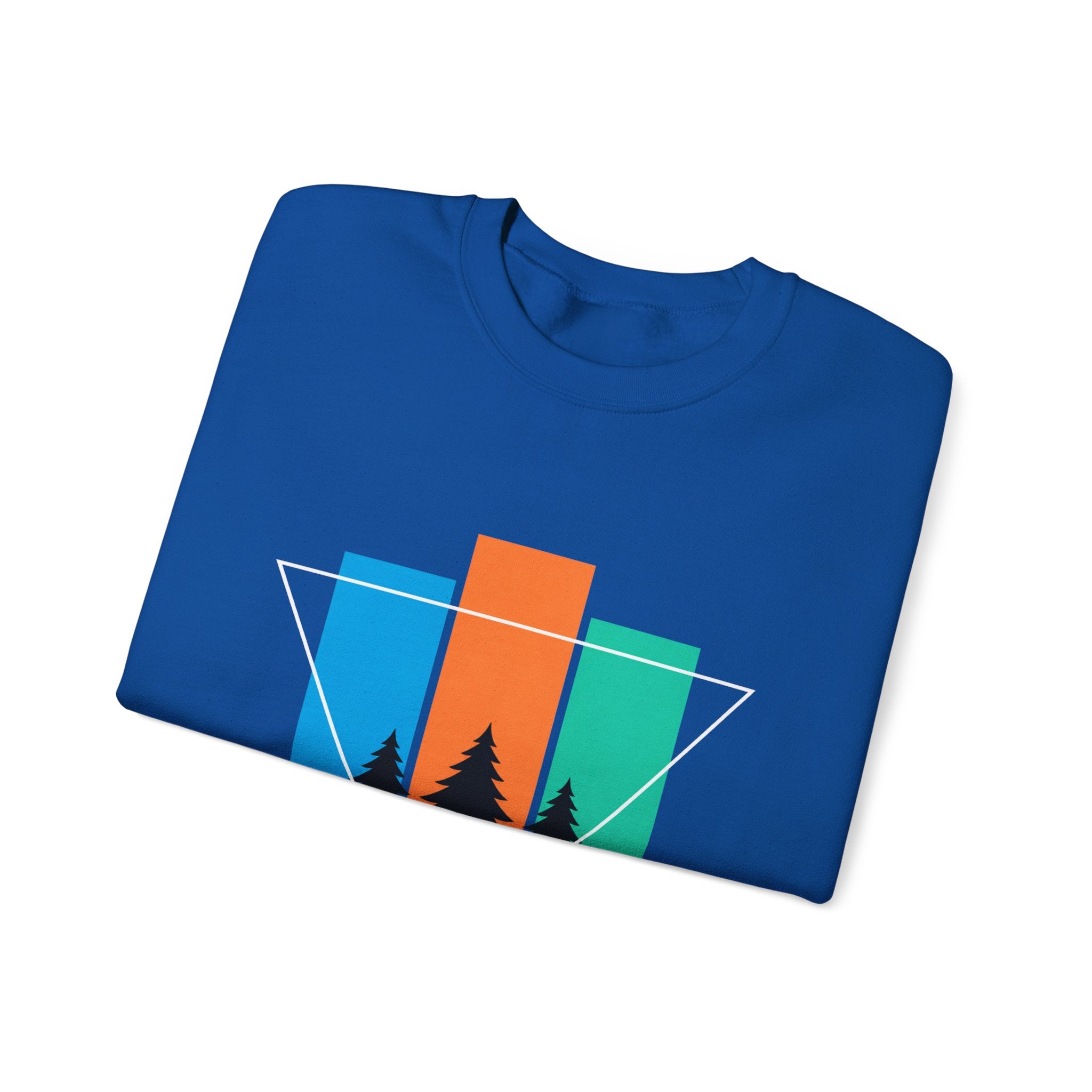 Retro Forest Crewneck Sweatshirt — Colorblock Trees Graphic