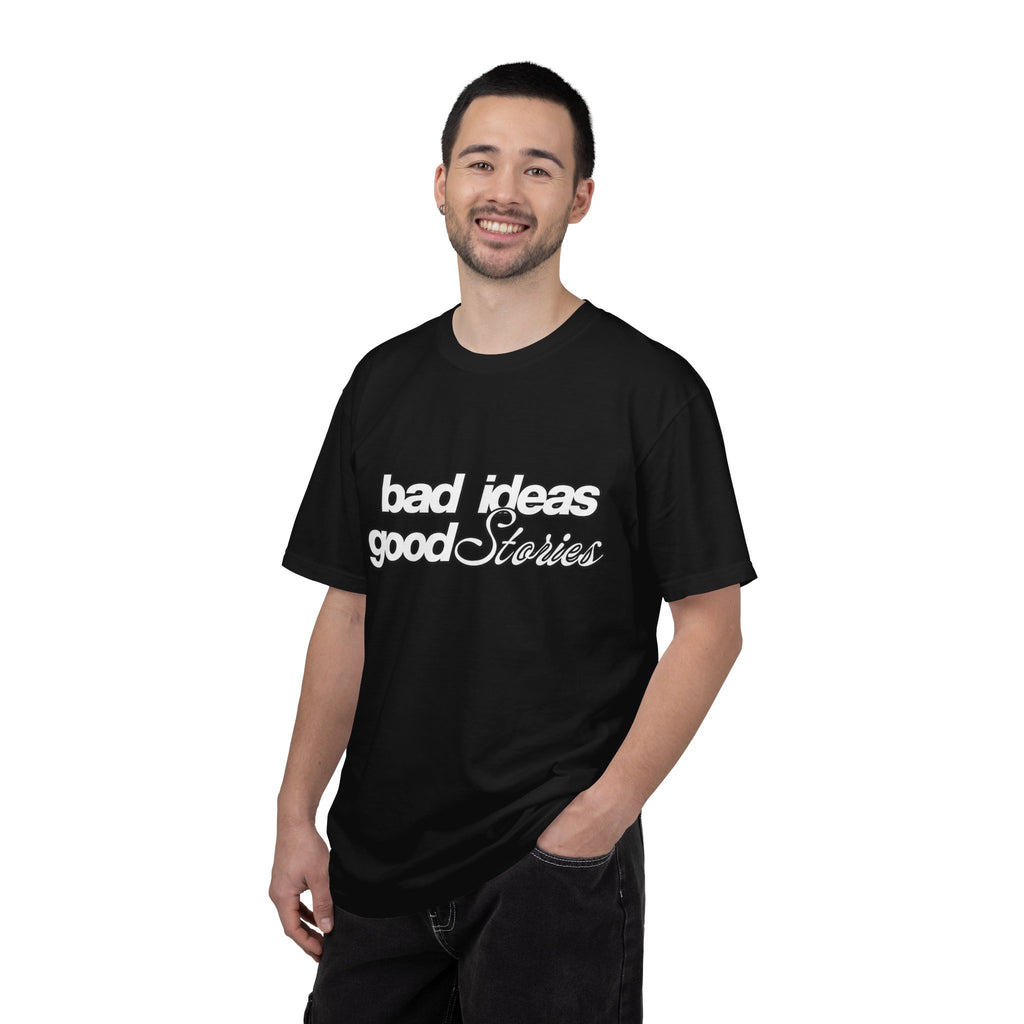 T-Shirt — “bad ideas good stories” Retro Script Tee