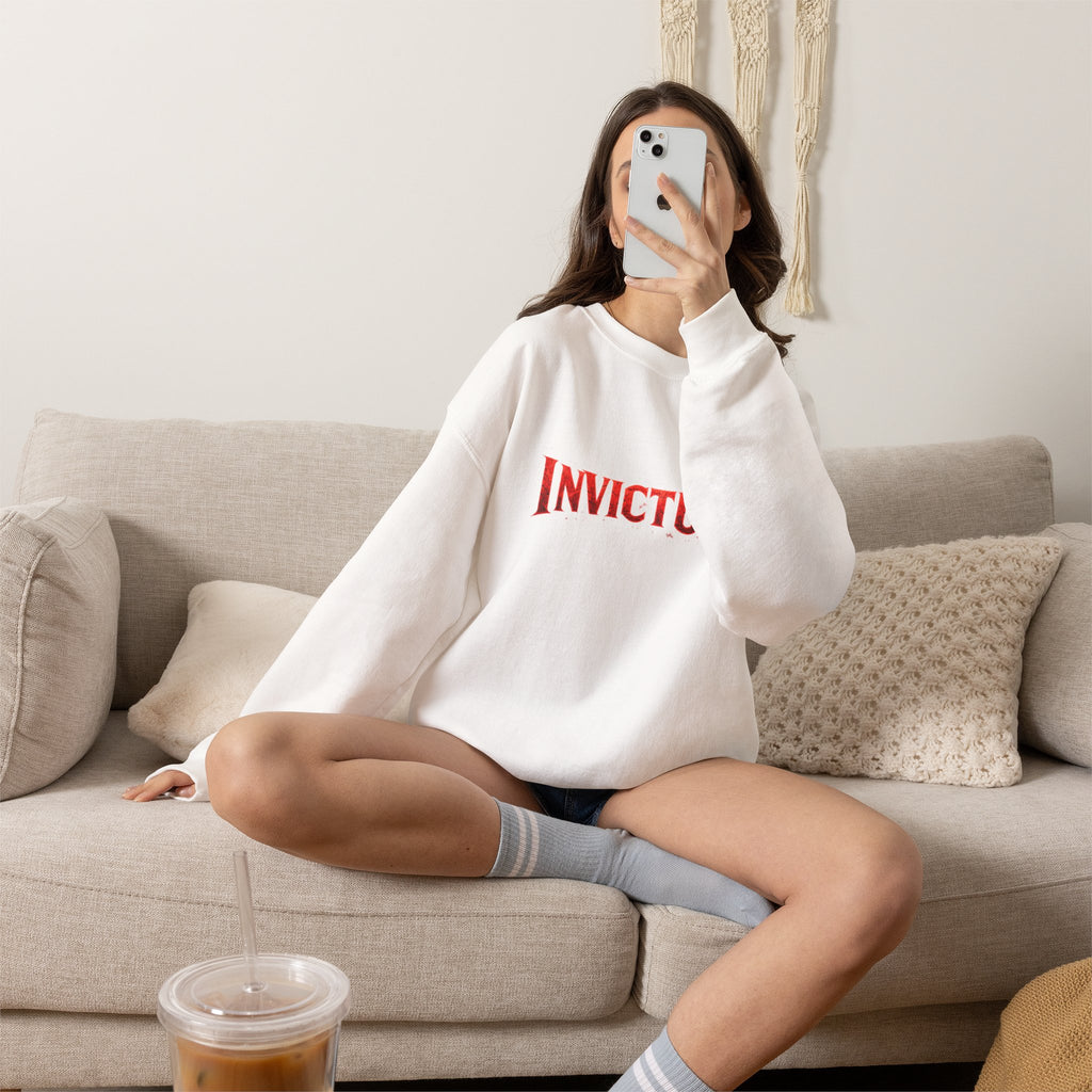Invictus Crewneck Sweatshirt — Bold Red Script Pullover