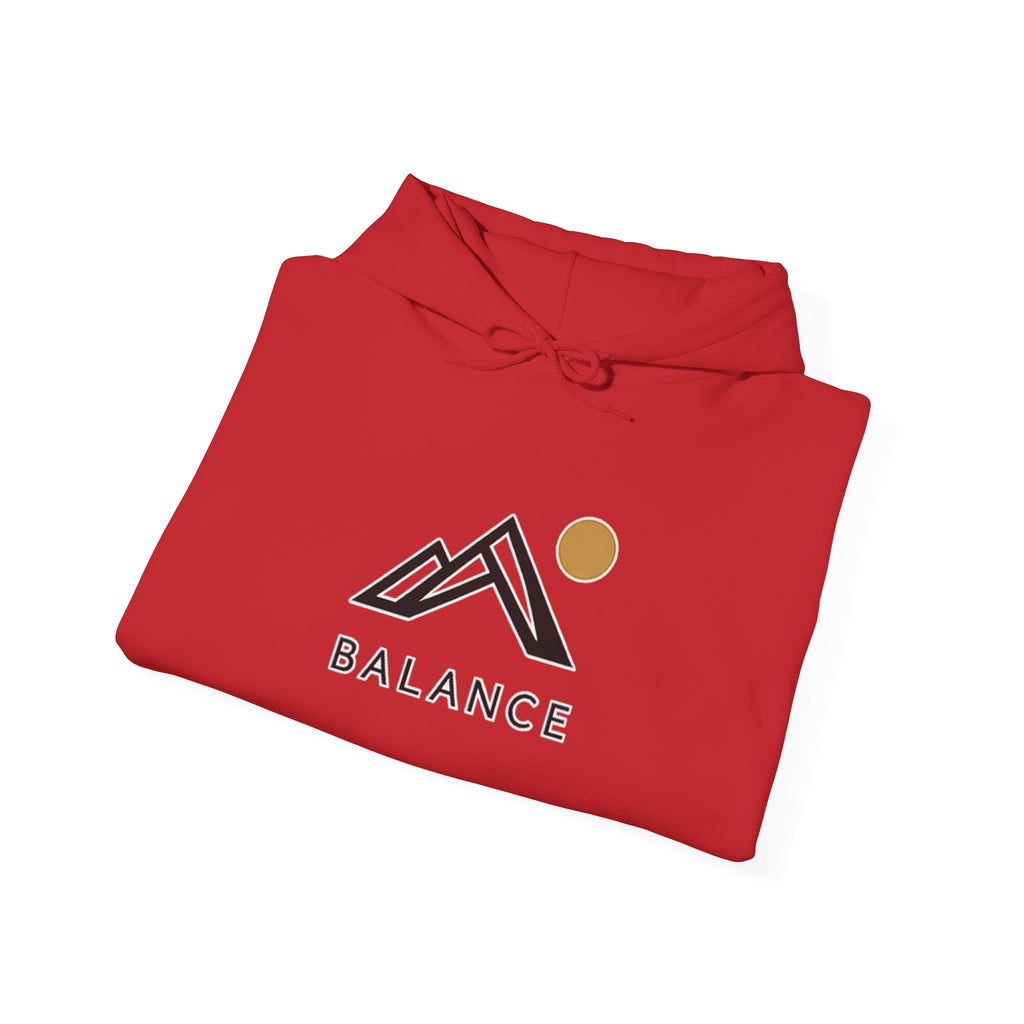 Balance Mountain Hoodie — Minimalist Sunrise Graphic Hooded Sweatshirt
