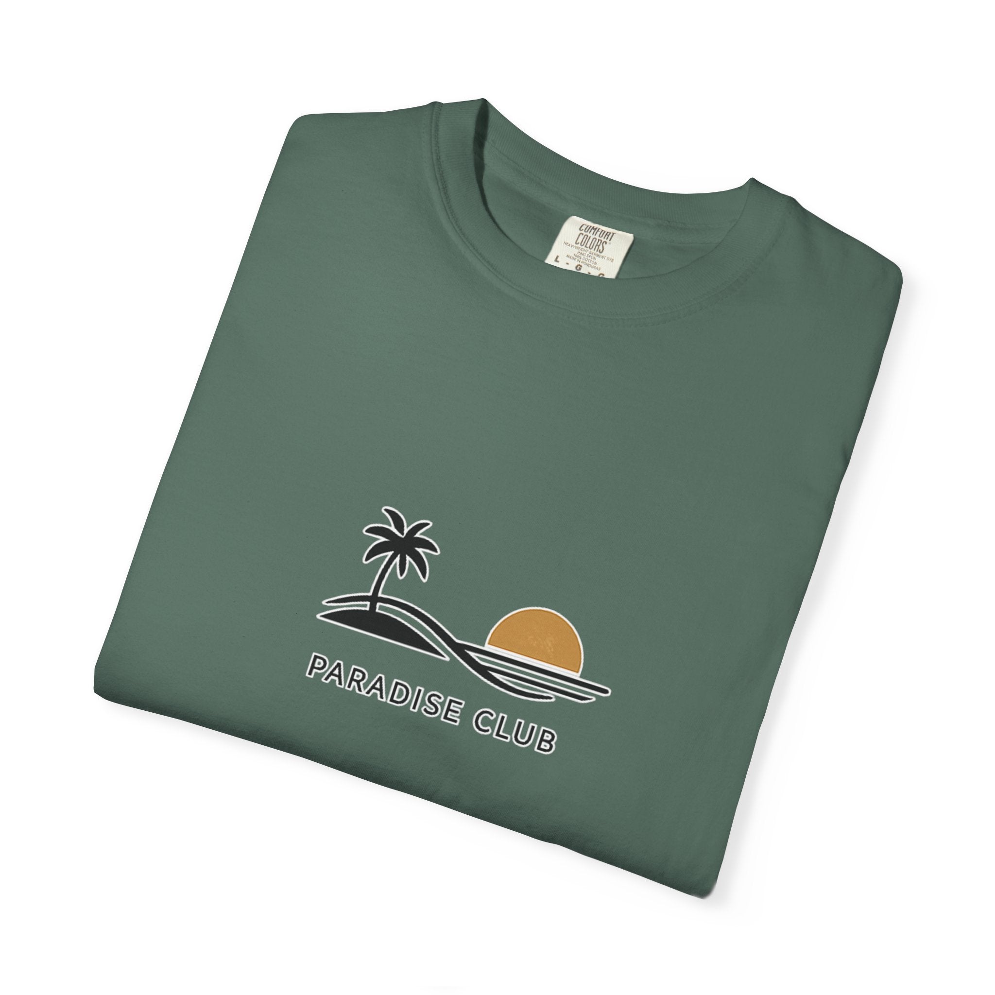 Paradise Club Tee — Minimal Sunset Palm Graphic T-Shirt
