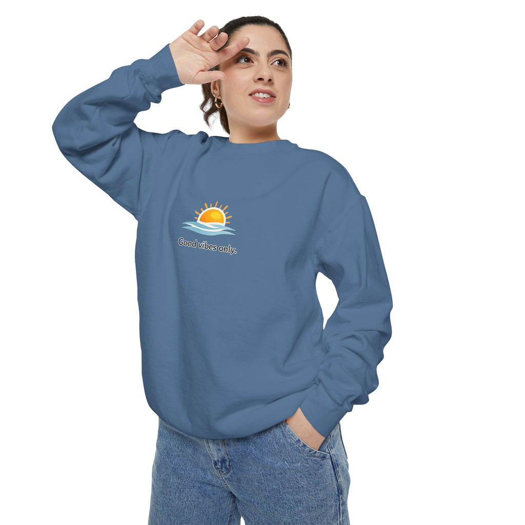 Good Vibes Only Sweatshirt — Sunrise Graphic Cozy Pullover