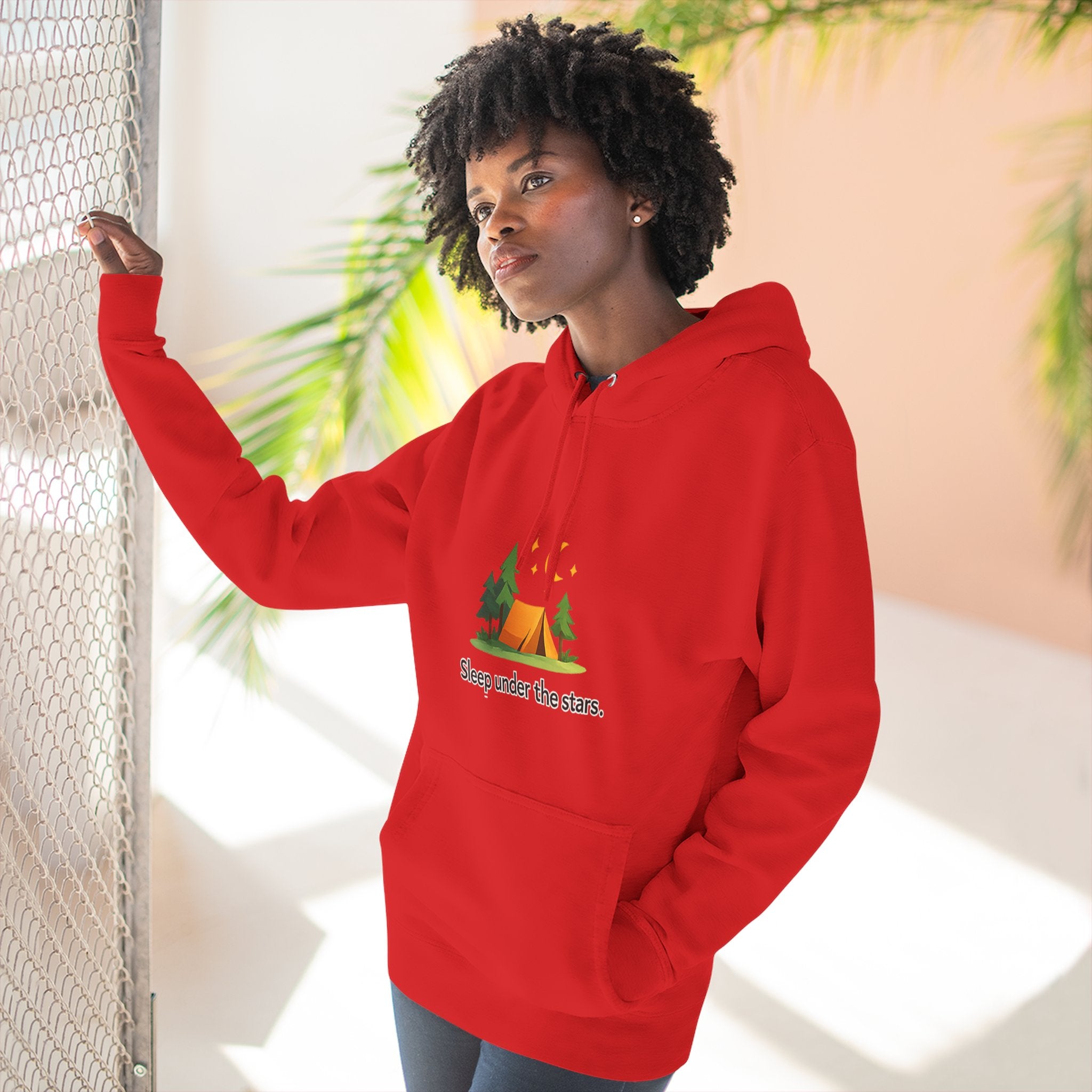 Camping Hoodie — "Sleep Under the Stars" Tent & Moon Graphic