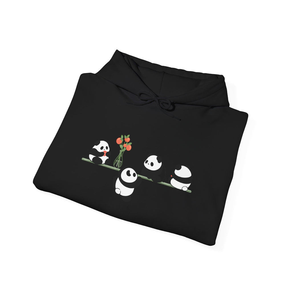 Pandas on a Line Hoodie — Cute Cartoon Pandas Holding Flower Pullover
