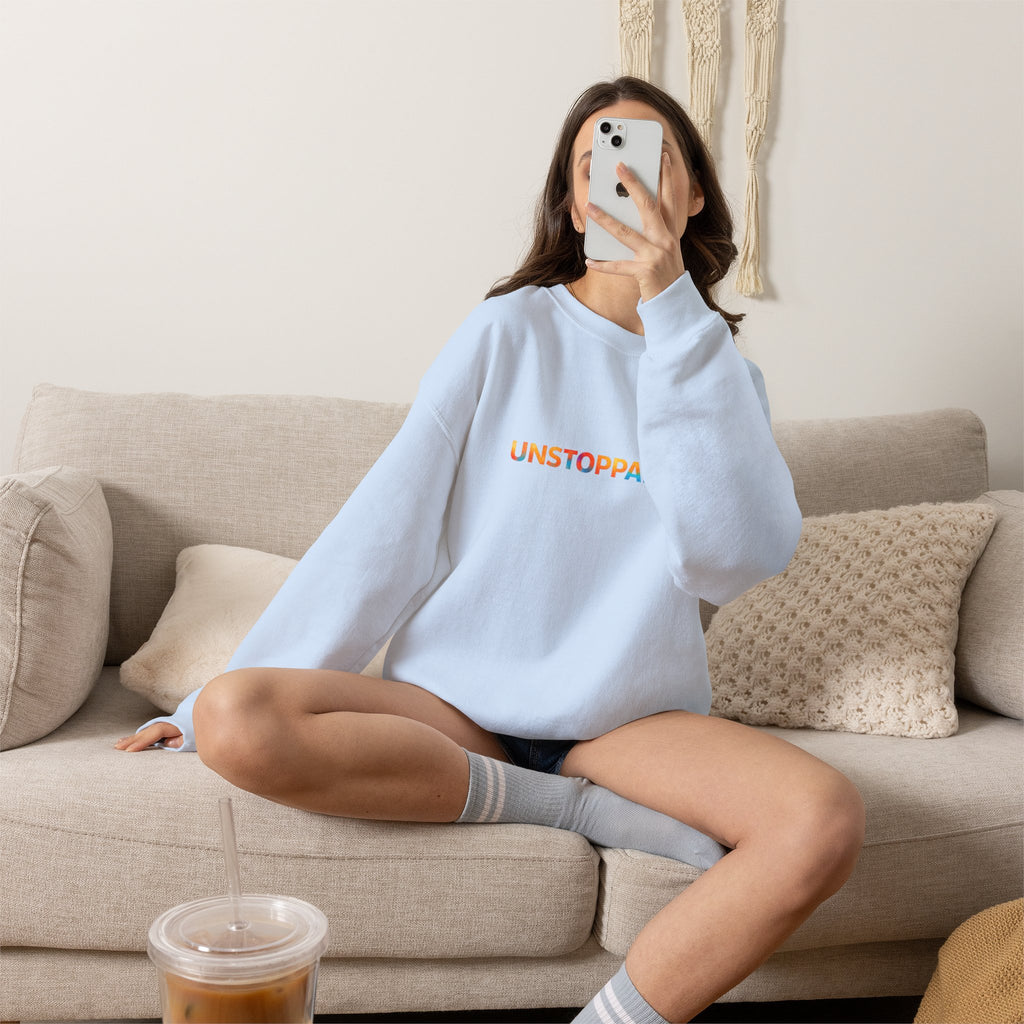 Unstoppable Crewneck Sweatshirt — Inspirational Rainbow Text Pullover