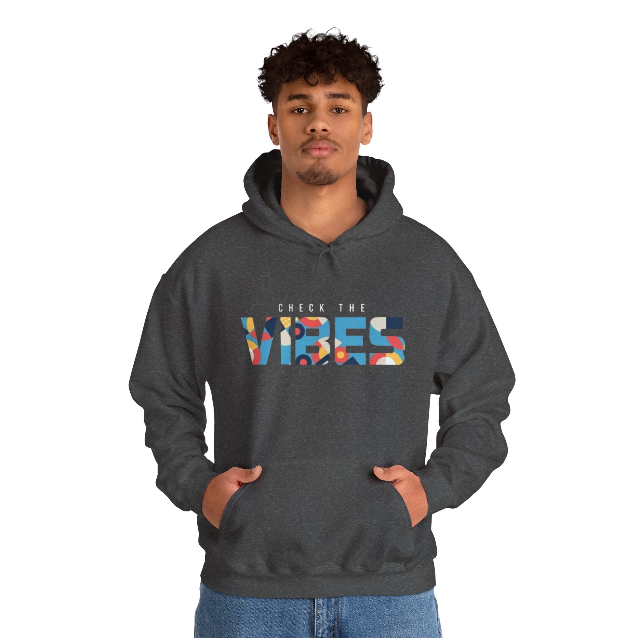Check The Vibes Hoodie – Colorful Retro Graphic Pullover