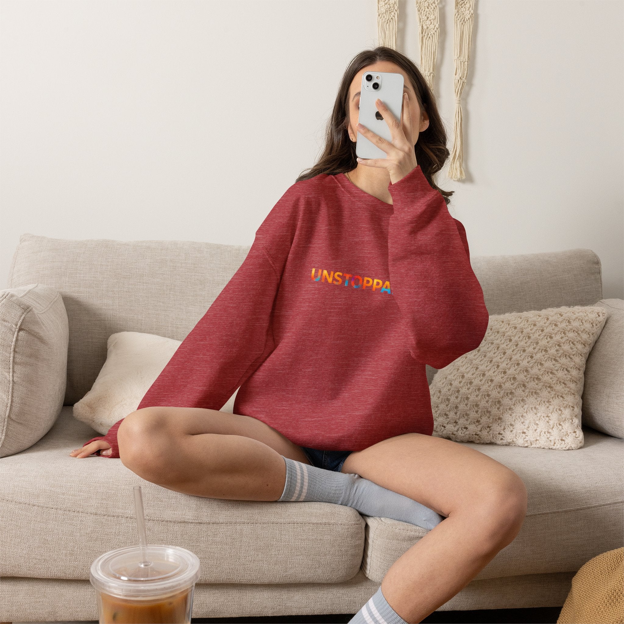 Unstoppable Crewneck Sweatshirt — Inspirational Rainbow Text Pullover