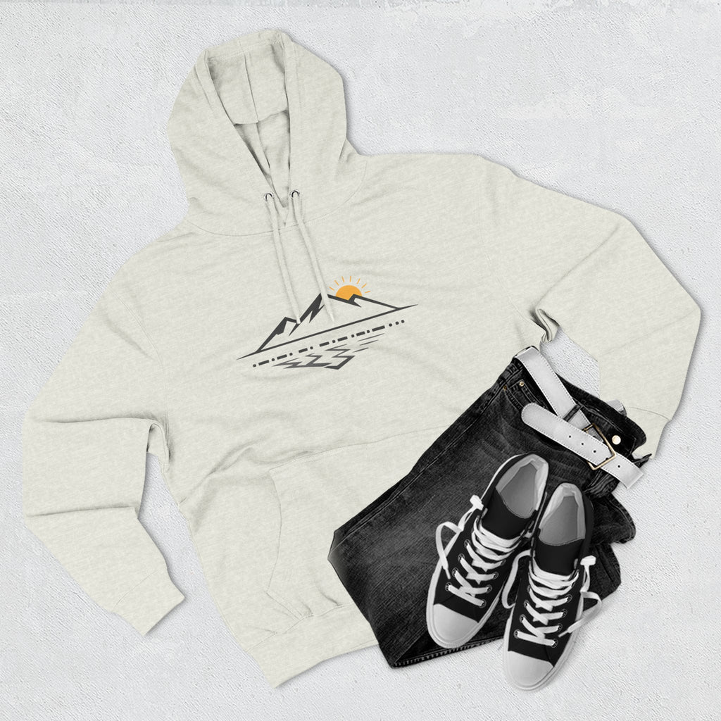 Mountain Sunrise Hoodie — Minimal Outdoor Graphic Pullover
