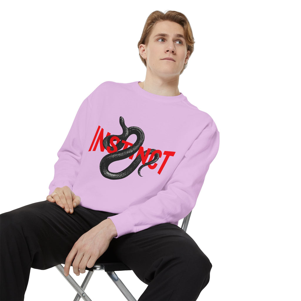 Instinct Snake Sweatshirt — Graphic Crewneck with Bold Red Text