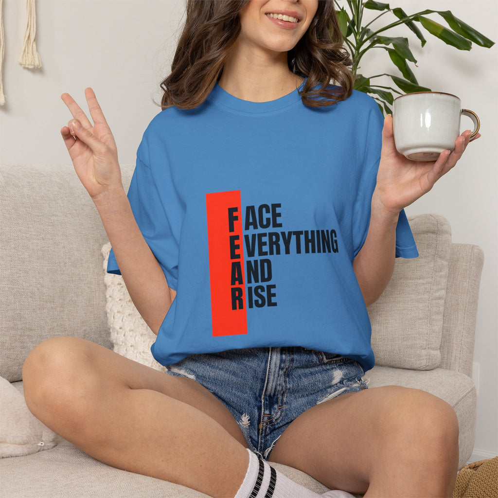 Motivational T-Shirt — "FEAR: Face Everything And Rise" Bold Red Accent