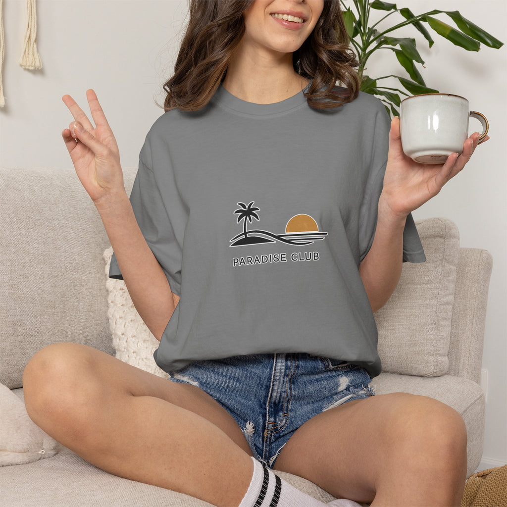 Paradise Club Tee — Minimal Sunset Palm Graphic T-Shirt