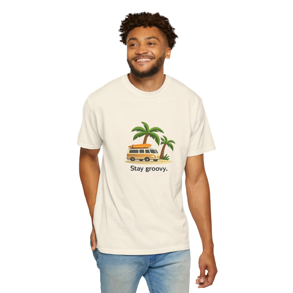 Vintage Surf Van T-Shirt – "Stay Groovy" Retro Beach Tee