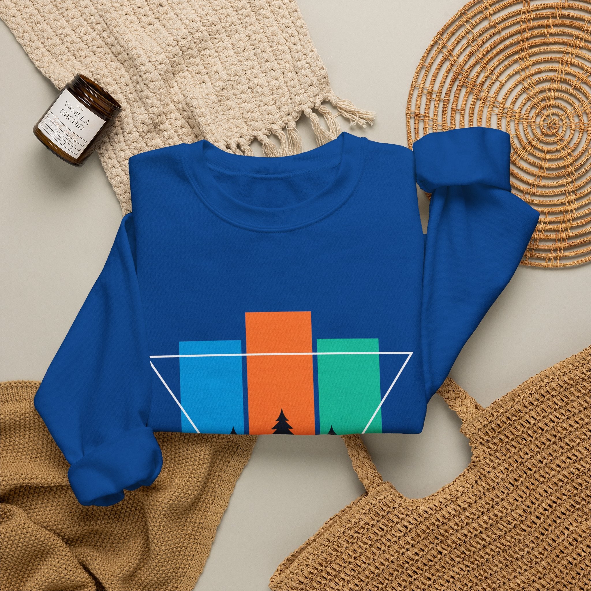 Retro Forest Crewneck Sweatshirt — Colorblock Trees Graphic