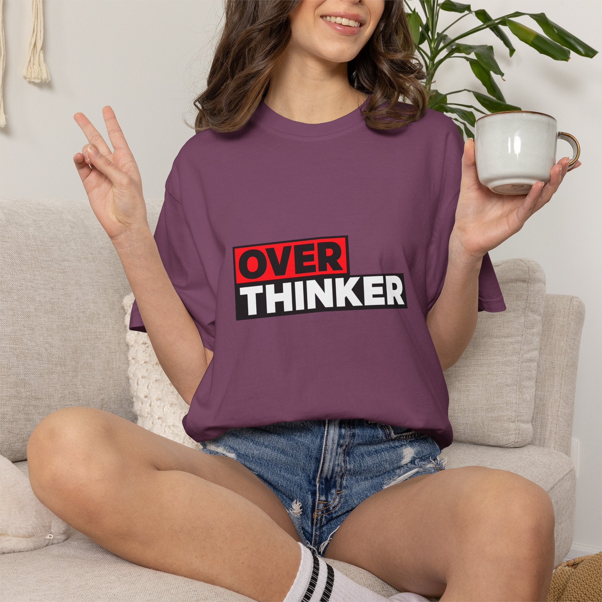 Overthinker Graphic T-Shirt — Bold Red & Black Text Tee