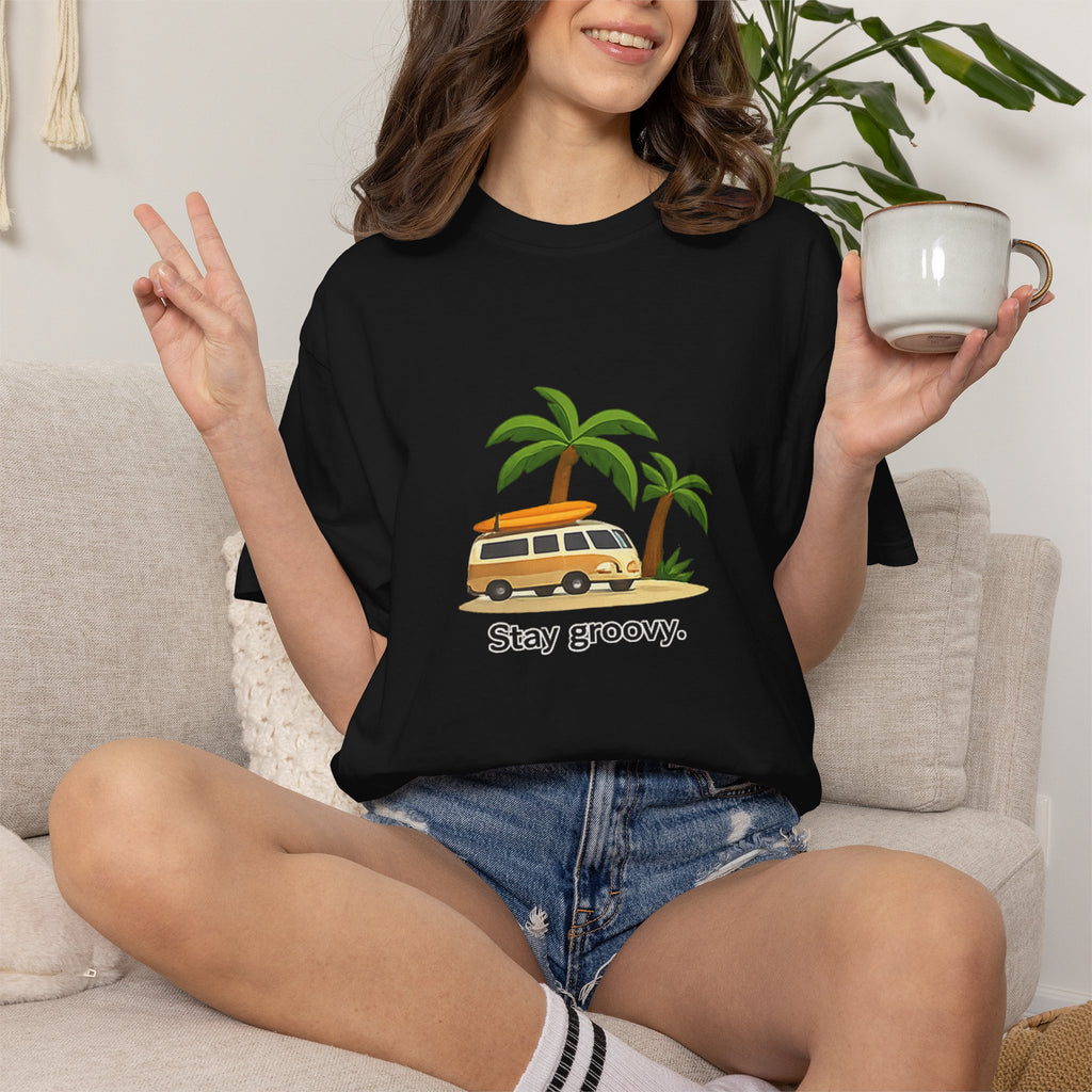 Vintage Surf Van T-Shirt – "Stay Groovy" Retro Beach Tee