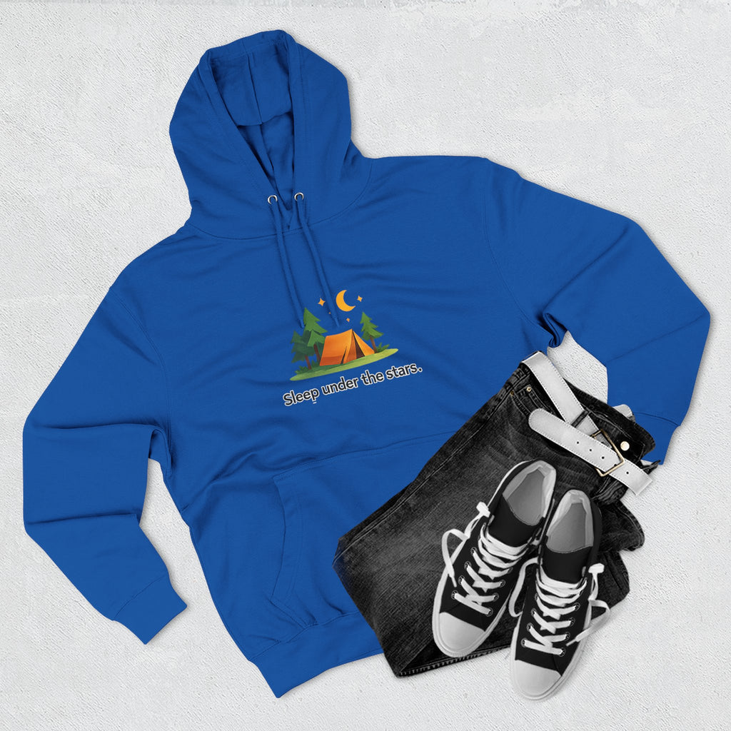 Camping Hoodie — "Sleep Under the Stars" Tent & Moon Graphic